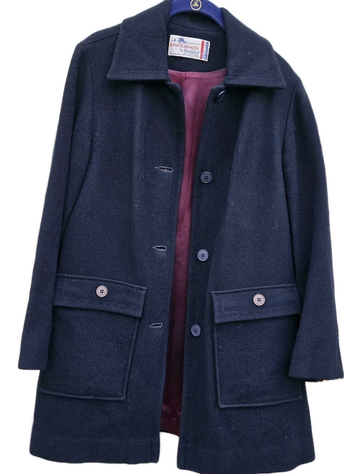 Vintage Pendleton Wool Coat Womens Navy Blue Minimalist Classic USA Made Jacket