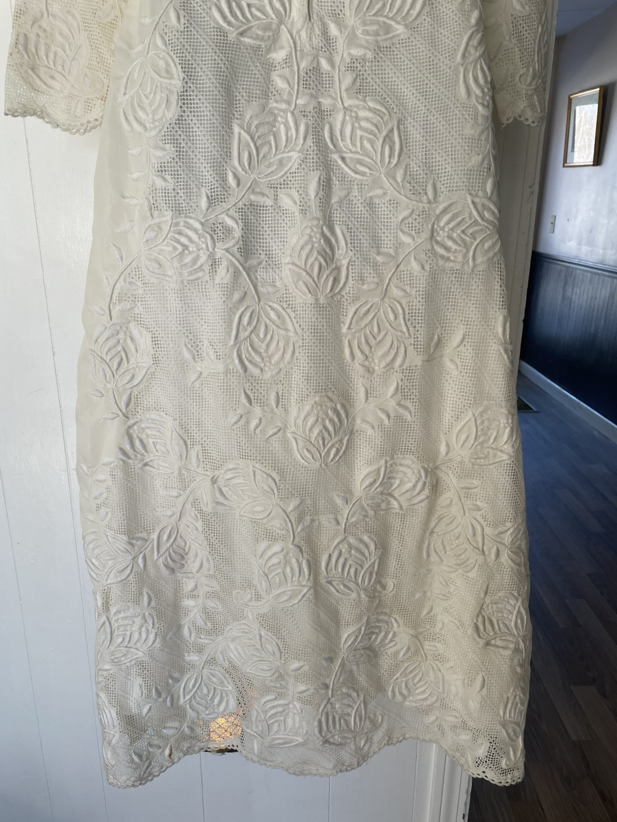 Vtg Stunning Ivory Tapestry Lantern Style Wedding Dress W/ Veils 30”/28”/52”