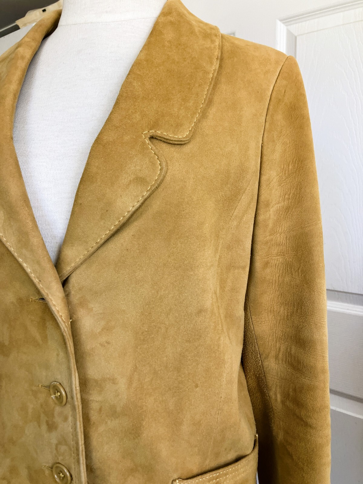 Designer 60’s Women’s Classic Calfskin Suede Lined Leather Trim Blazer Jacket M