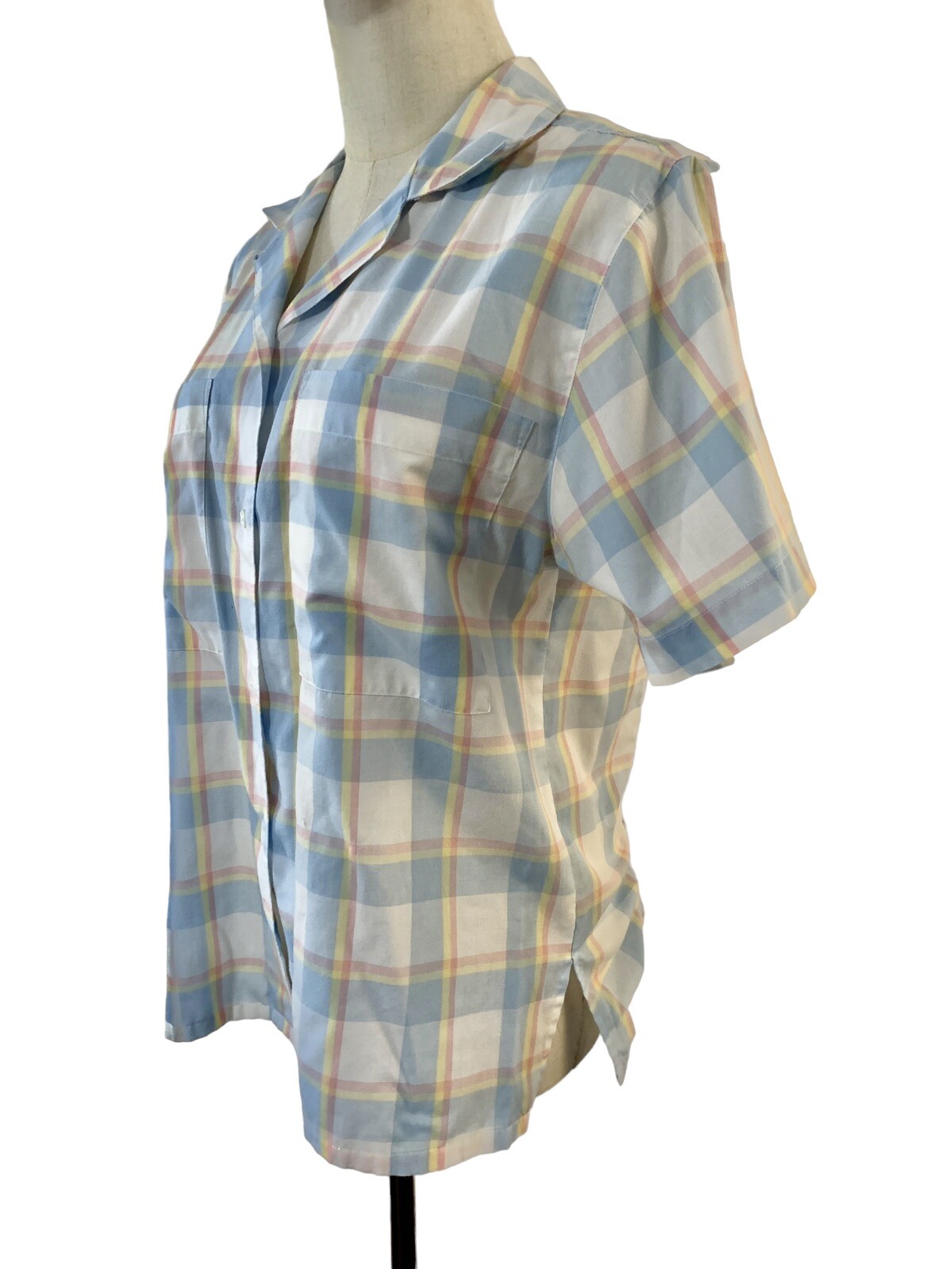 Partners by Mervyns Vintage plaid top 70s 80s Blouse Shirt Button Up Pastel Sz 8