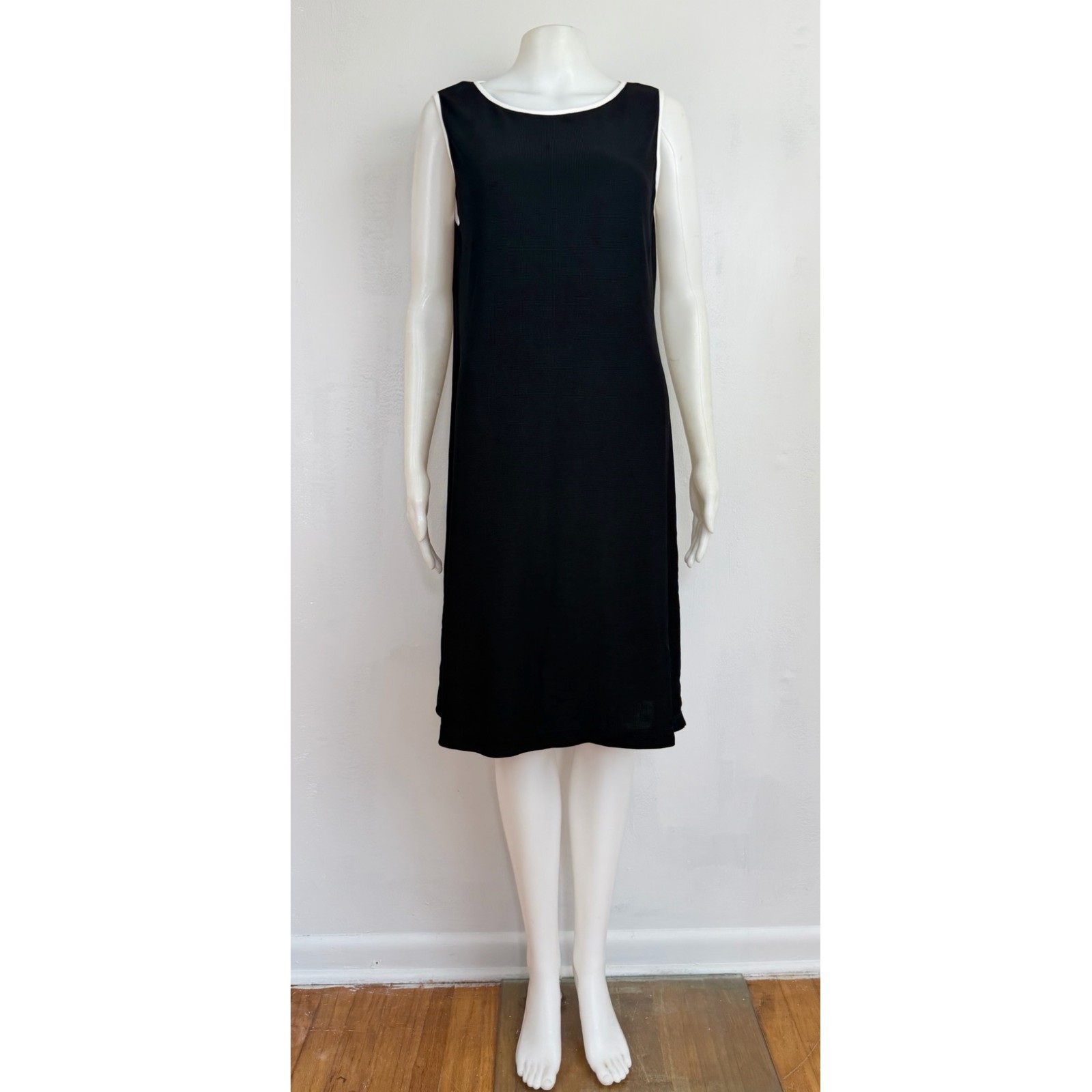 Vintage Stretch Waffle Knit Dress 90s Ronni Nicole Sleeveless Black/White Shift
