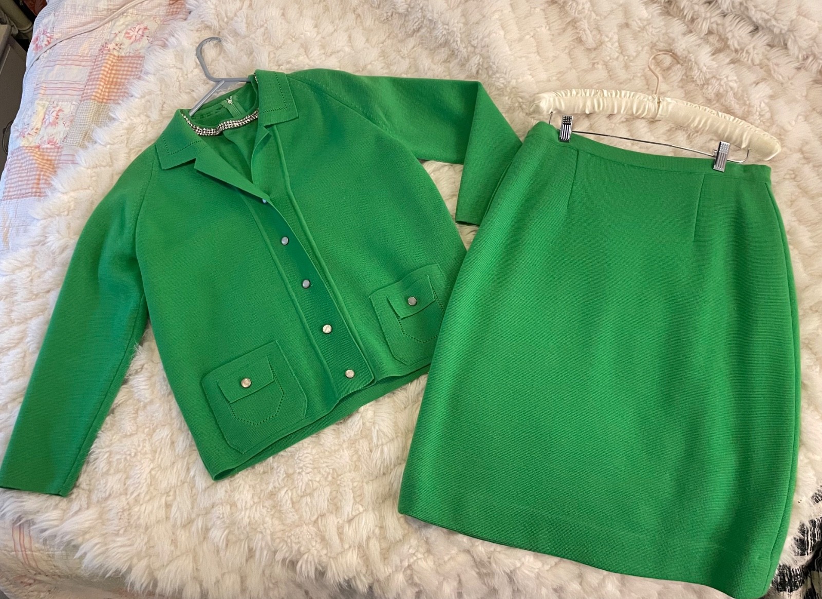Vintage Gina Teresa 3-piece Mod Style Rhinestone Trimmed knit suit set Medium