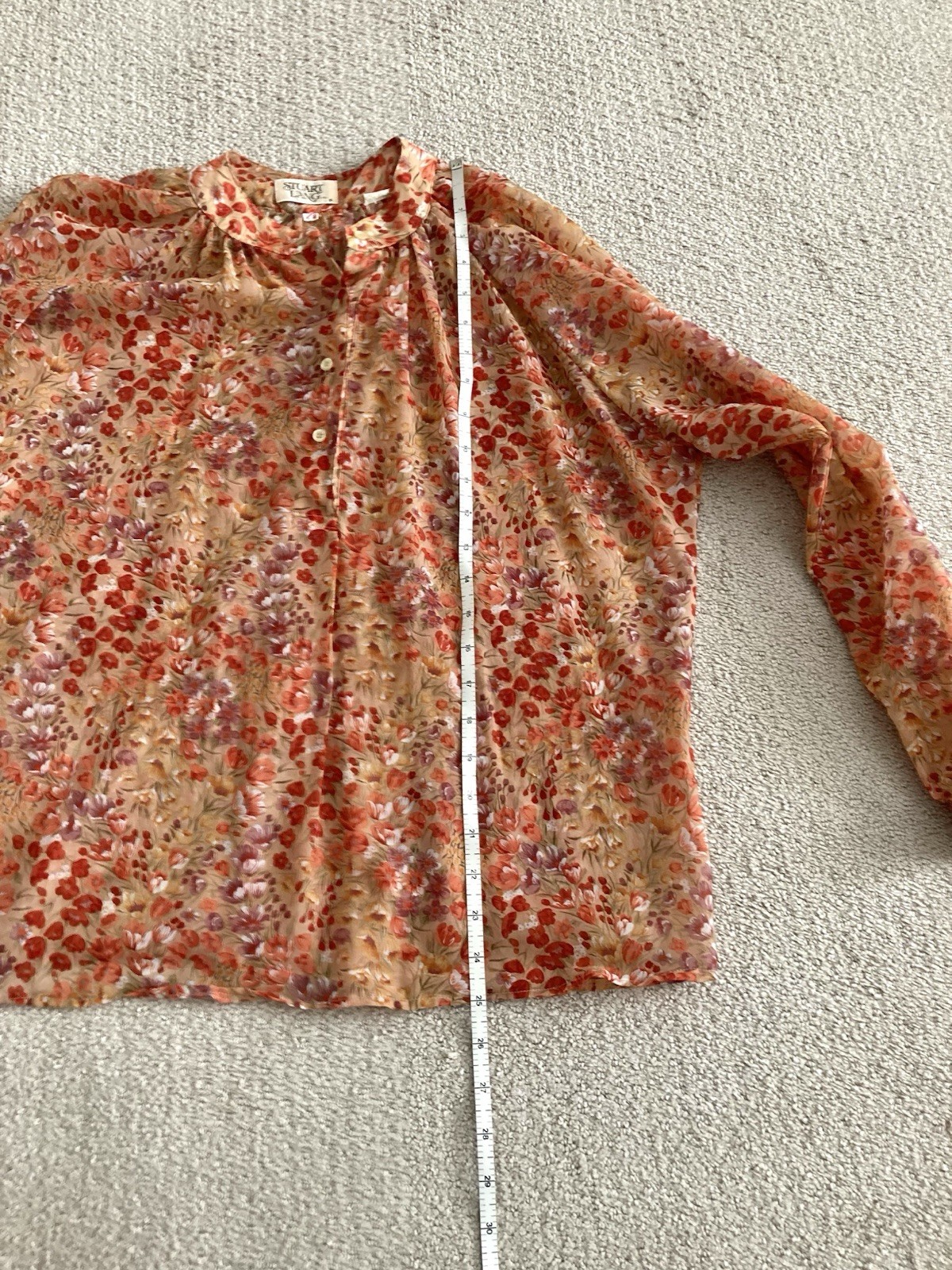 Vtg 70s 80s Autumn Floral Secretary Blouse Top Semi Sheer Women’s Size 7/8