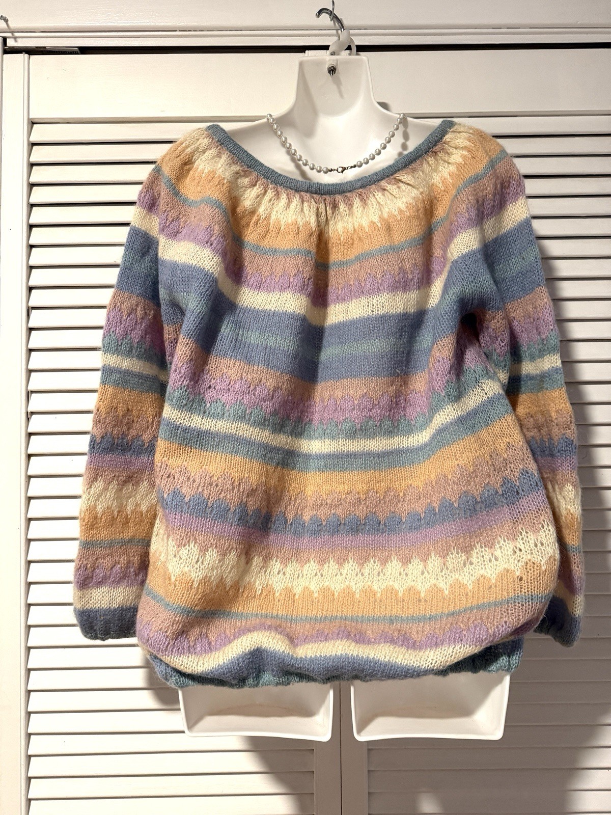 VTG 70S Boho Reneé Tener Neiman Marcus Pastel Mohair Wool Sweater Sz Lg USA