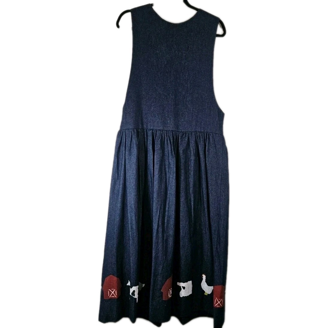 Teacher Smock Maxi Denim Dress Sz M Sleeveless Modest 80s 90s Barn Animals VTG