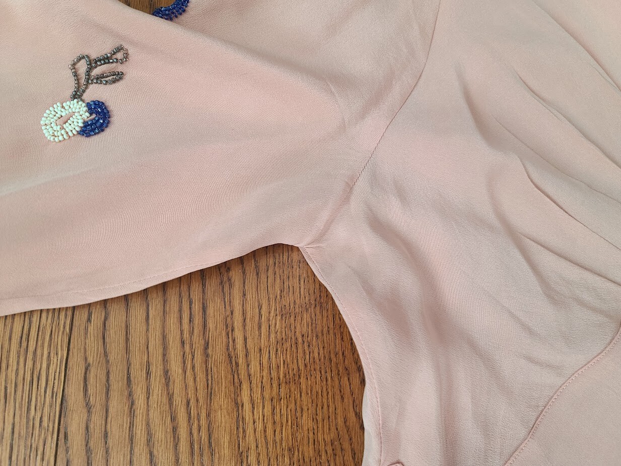 Vintage 1940s Pink Dress Beading on Sleeves Interesting Construction Adjustable