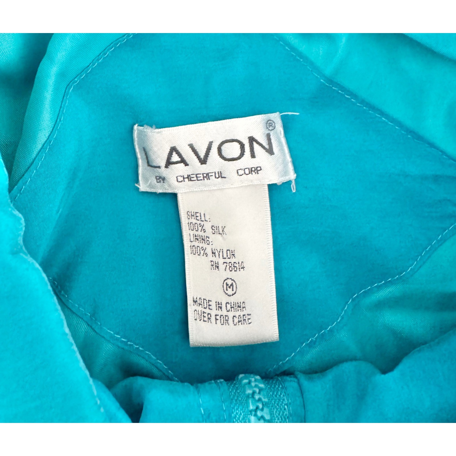 Lavon Silk Bomber Jacket Womens Medium Teal Vintage 80s Grid Stitched Zip Up