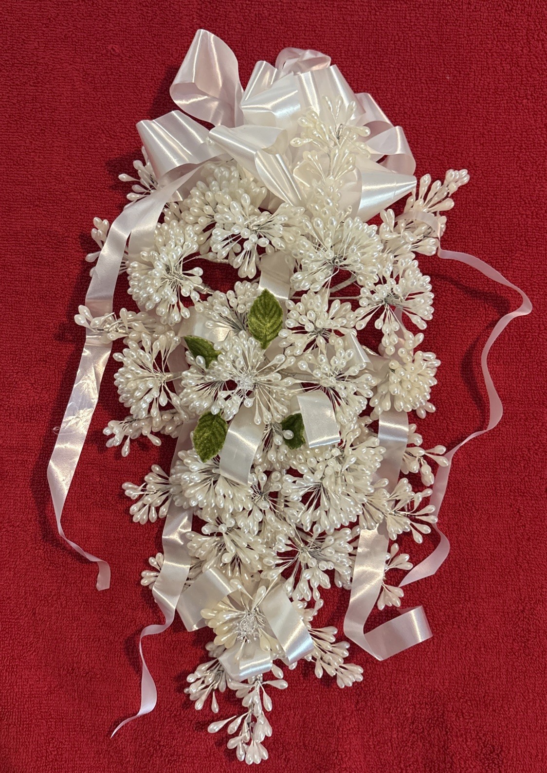 Vintage Wax Flower Bridal Bouquet With 2 Small Blown Glass Flowers & Ribbon Read