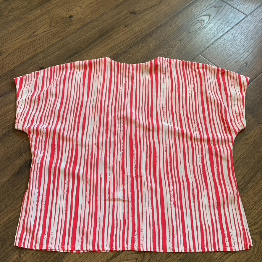 2 VTG 1960s 70s James Kenrob Red Pink White Blouse & Blue Purple Striped Blouse