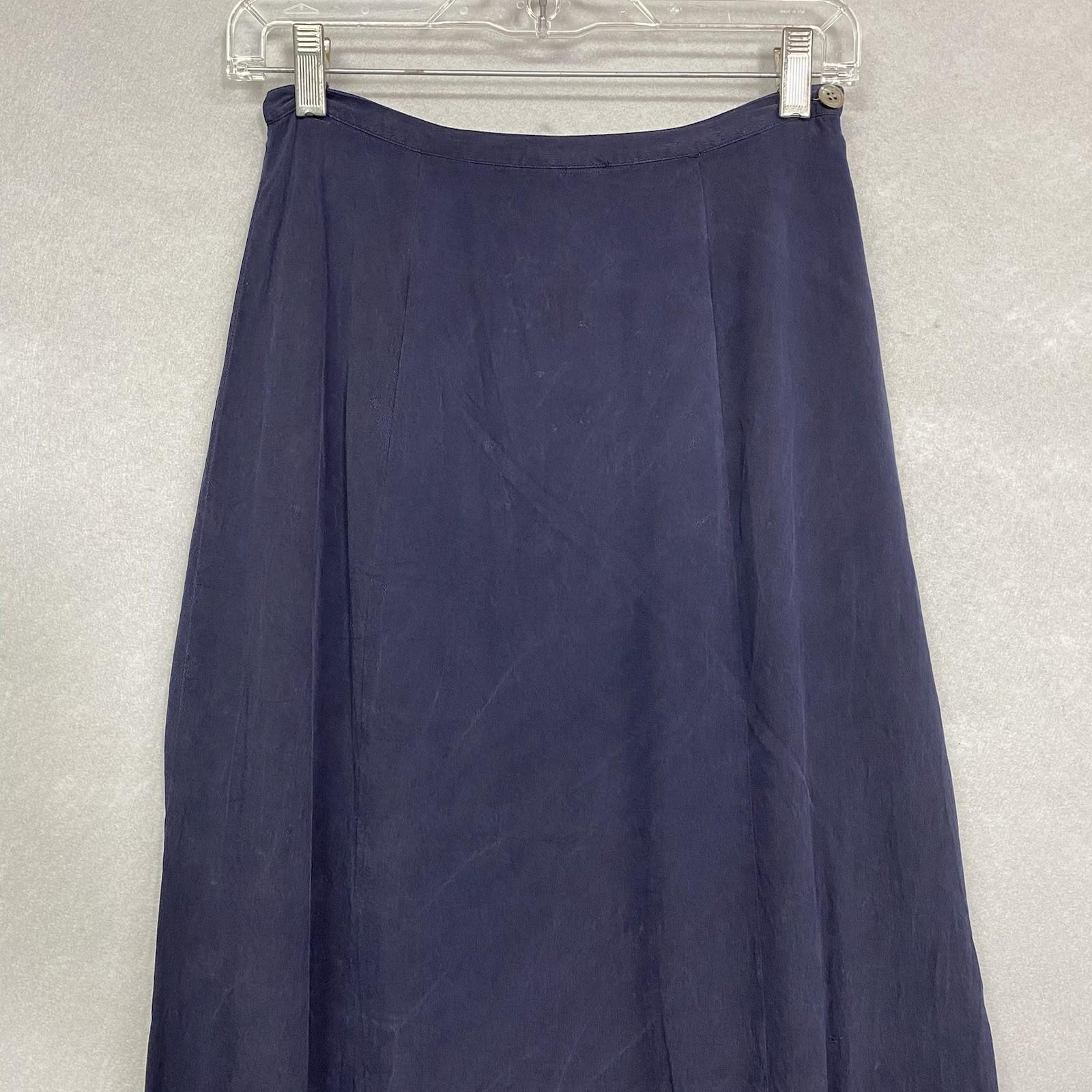 VTG Women’s Long Skirt 100% Silk 6 Navy Blue Refined Minimalist Quiet Luxury