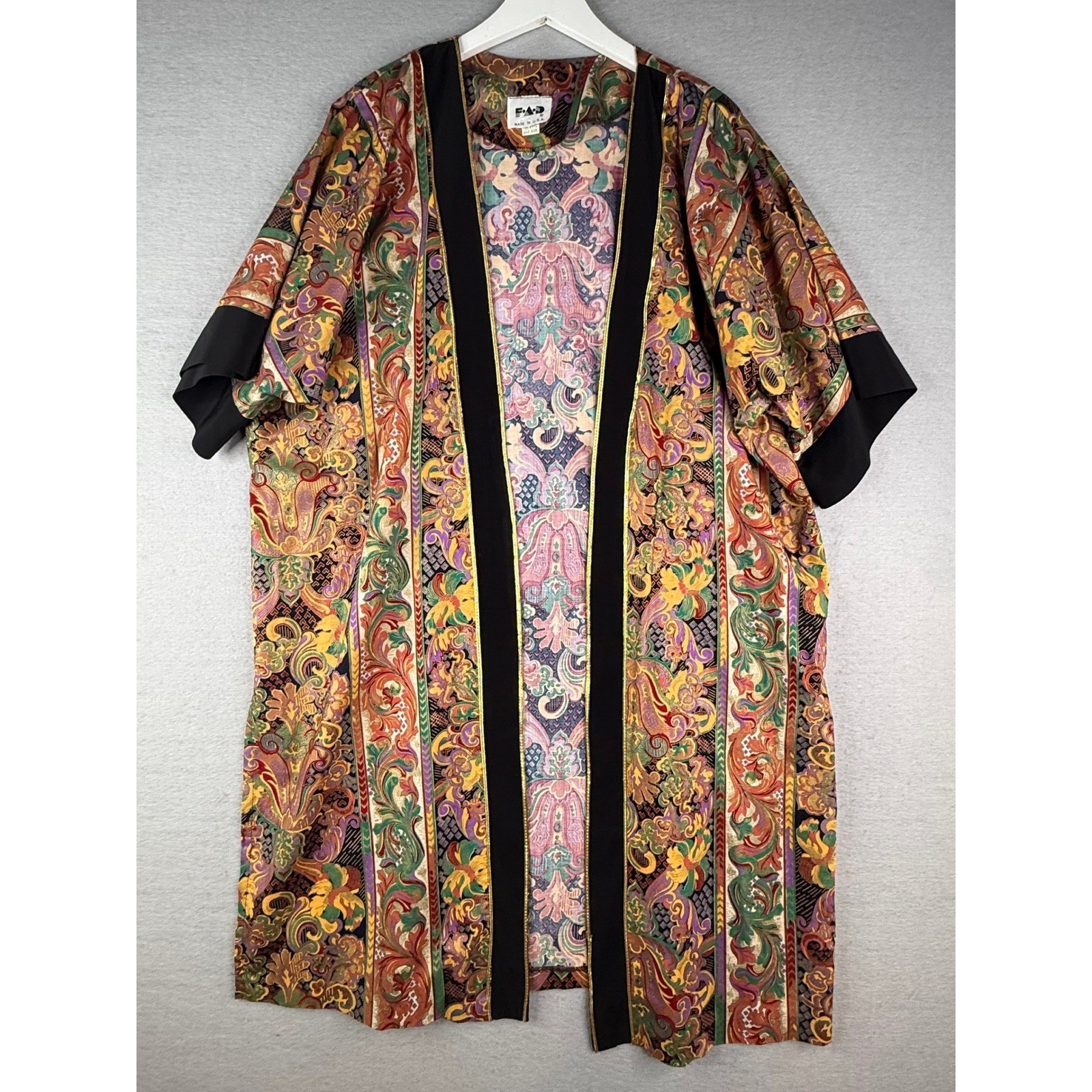 FAD Kimono Robe Womens One Size Paisley Vintage 80s Made in USA Boho Maximalist