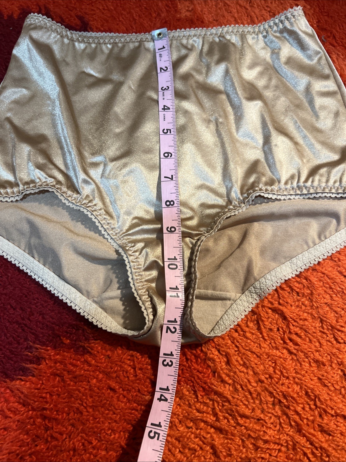 VTG Vanity Fair Panties Second Skin Glossy Satin Beige Nude 8 XL Mexico