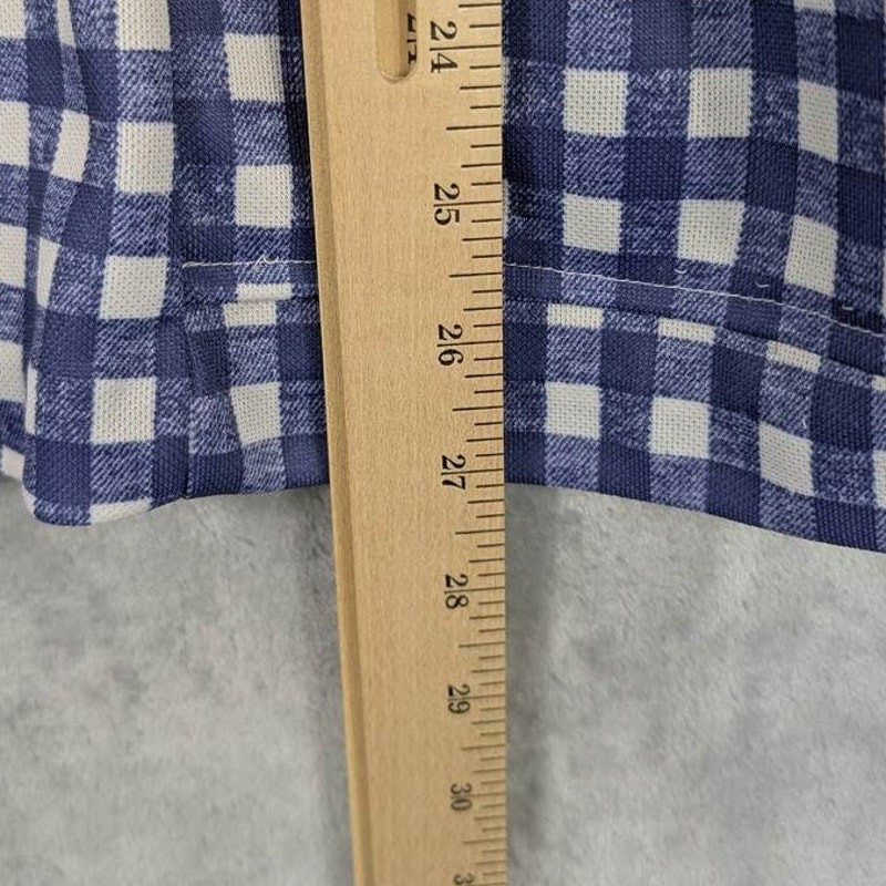 Vtg Shirt Women’s Medium Short Sleeve Zip Plaid Pockets Contrast Collar Belt