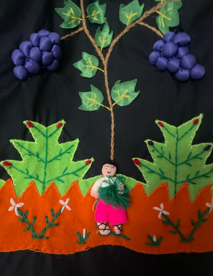 Vintage womens GRAPE VINE 3-D wine Vest Folk Art Ole Peru Imports black S M L os