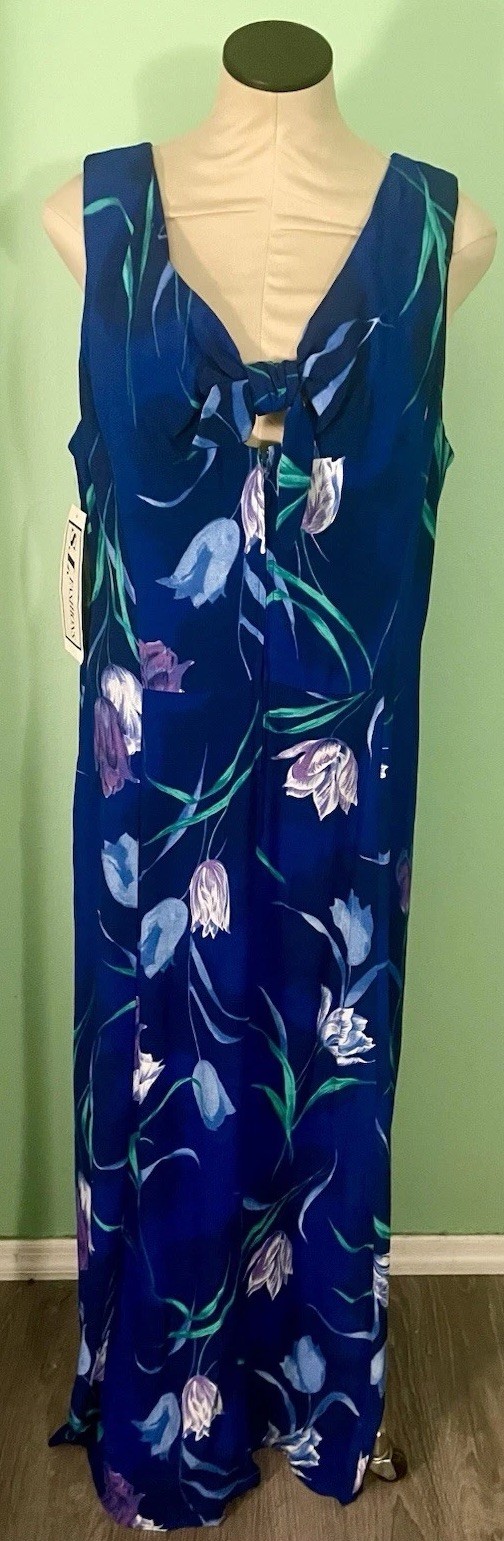 S.L. Fashions Blue Tulip Floral Maxi Dress Women’s Size 18 Vintage 1980s NWT