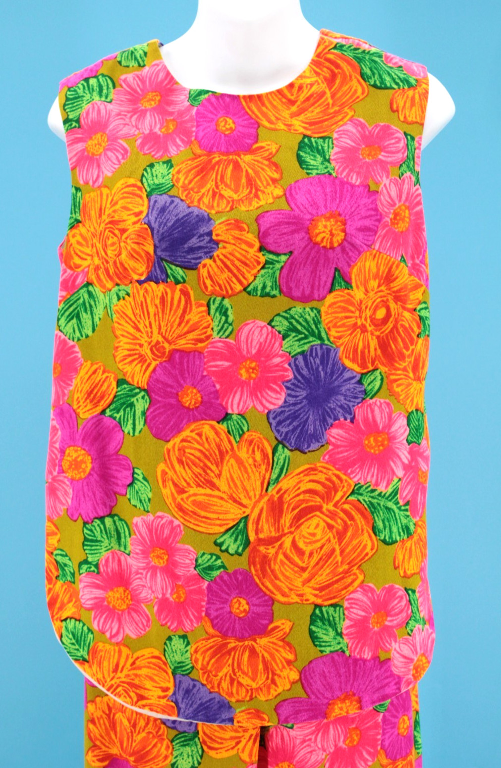 VTG Women’s 60s Orange Psychedelic Floral Top & Pants Set S/M 1960s Hawaiian