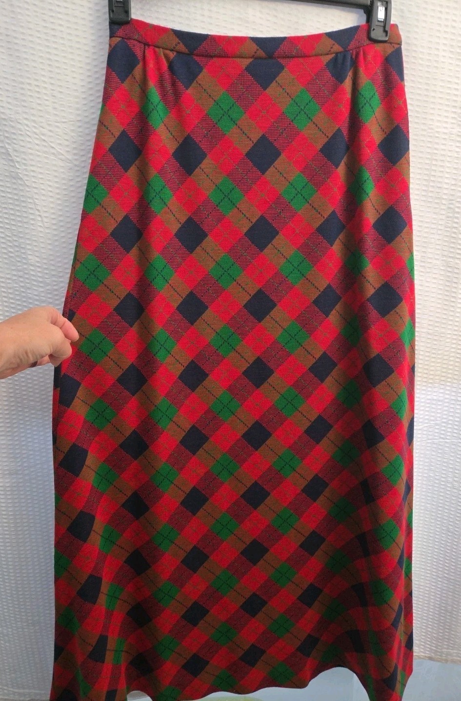 Vtg. Agile Florence Walsh Red Green Blue Plaid Maxi Skirt- 29″ W 39” L Holiday