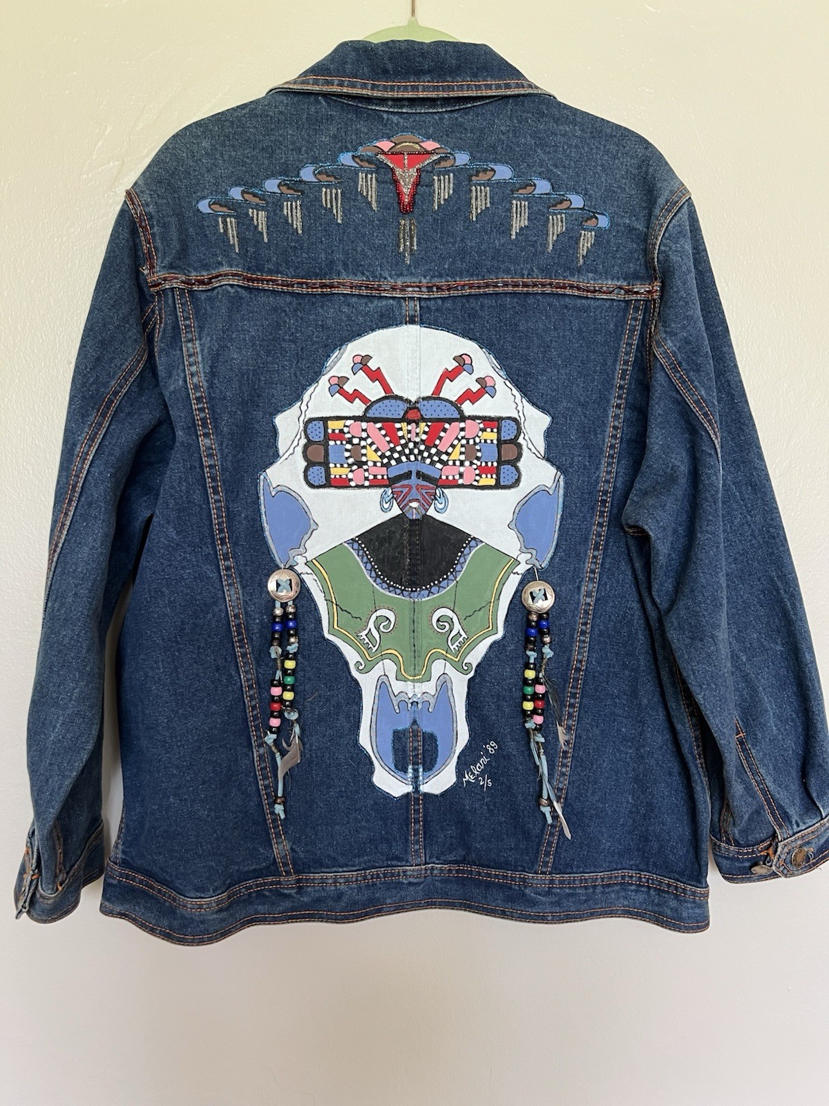 VTG Artist signed & handpainted native american denim jacket. Medium,embellished