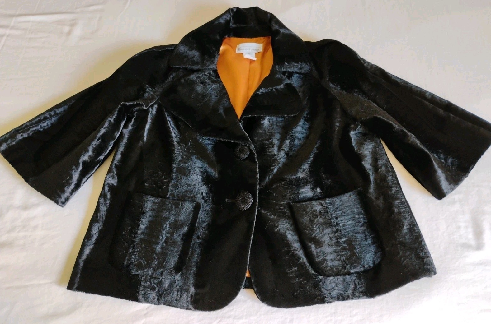Elliott Lauren Jacket Blazer Coat Women’s Black Faux Fur MCM Mod Glam 6 USA EUC