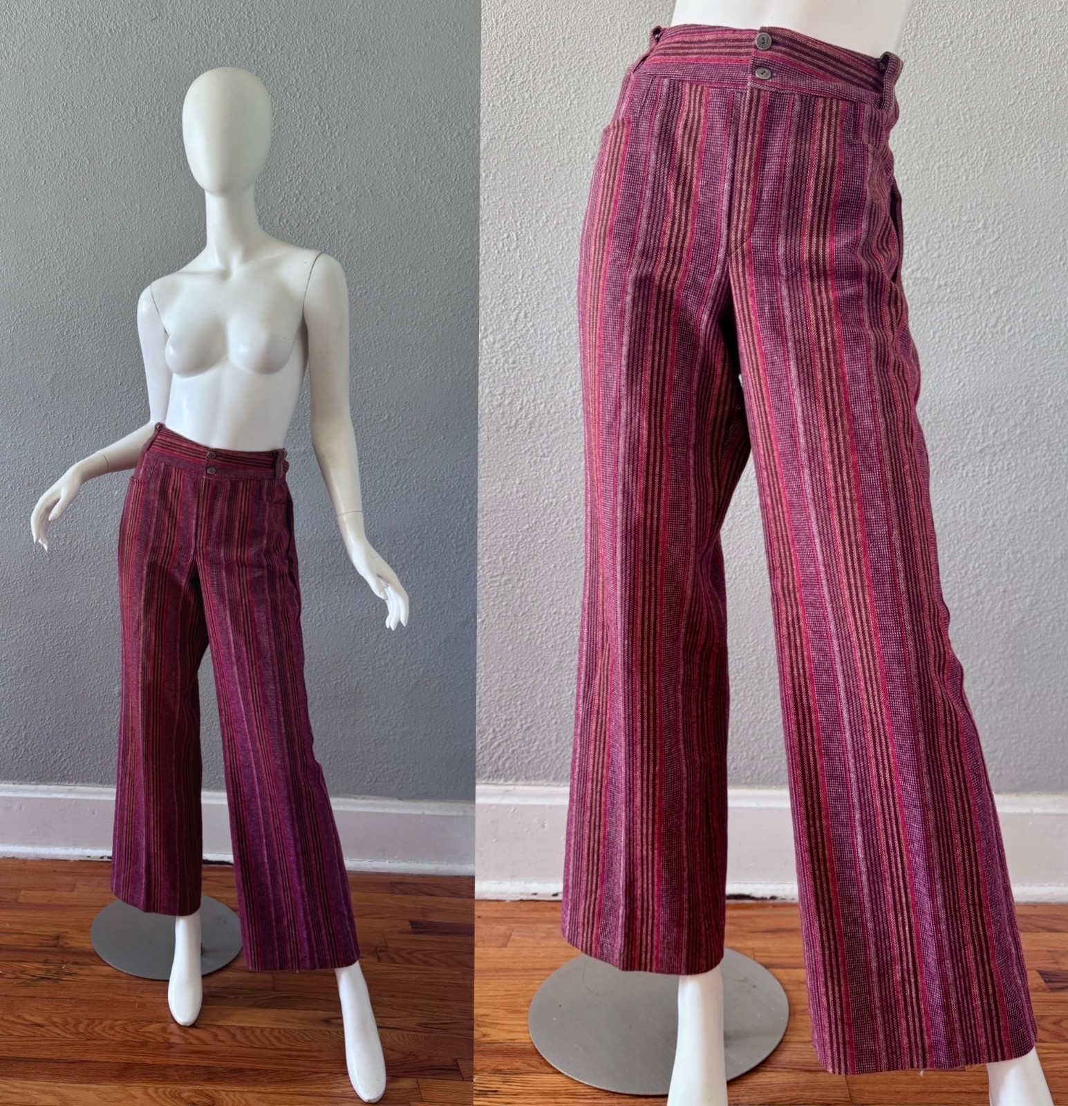 Vintage 70s Burgundy Retro Hippie Trousers Pants L/XL