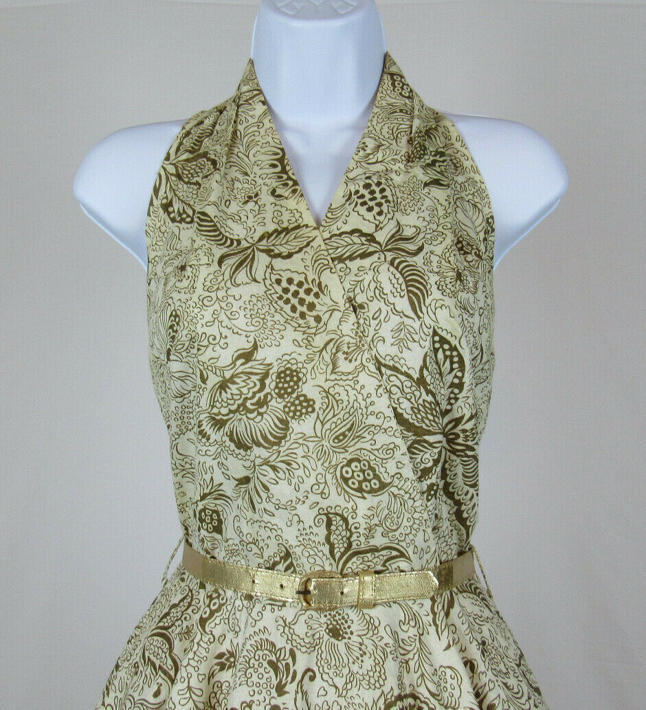VTG 1950s 60s ADELE CALIFORNIA PAPER DRESS FLORAL PAISLEY DESIGNS GOLDEN BELT