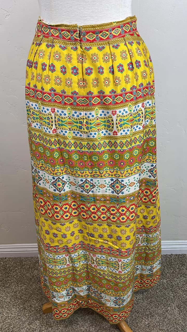 Vintage Gorgeous 1970’s floral faux patchwork maxi skirt by Papillon