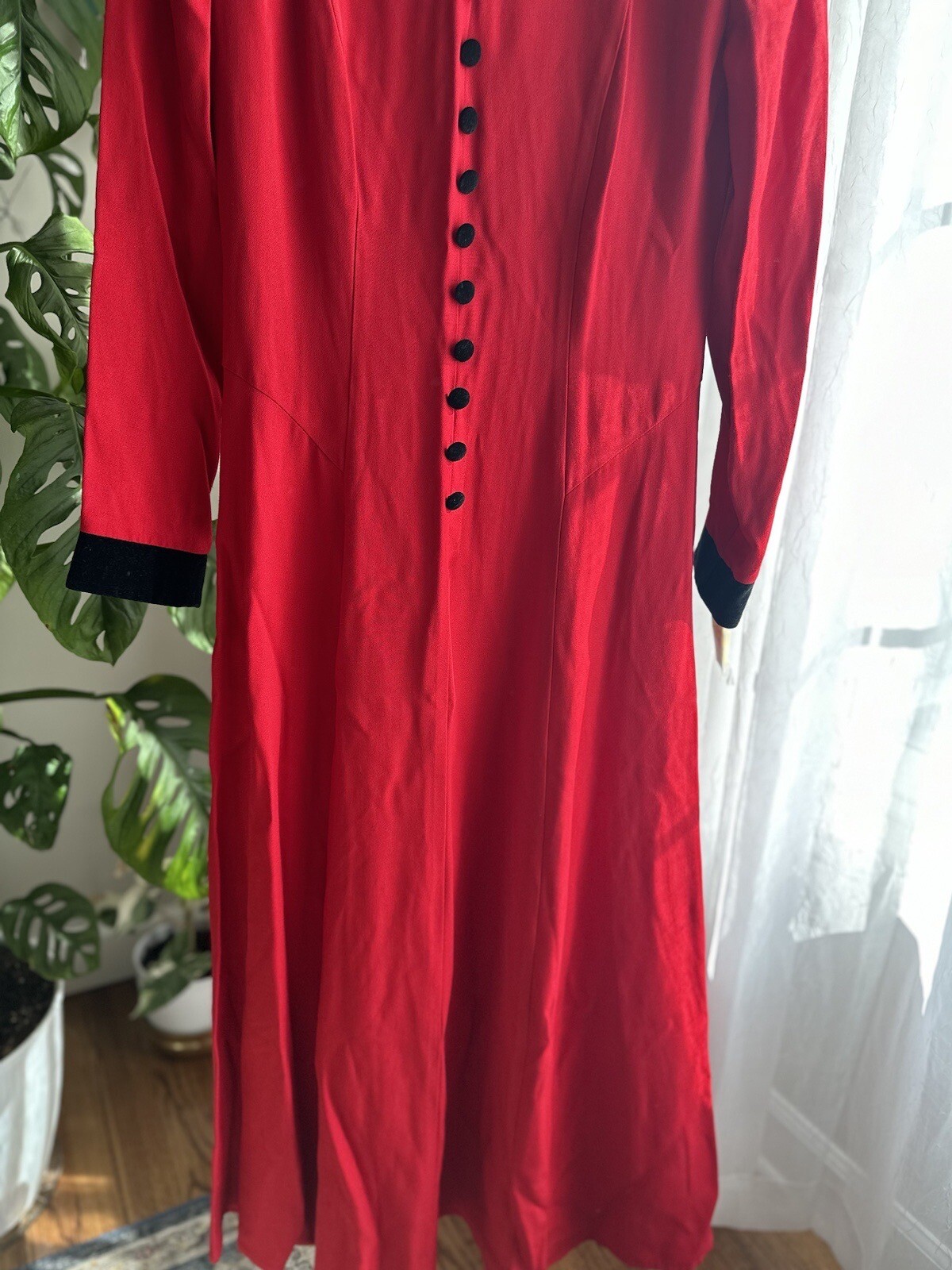 Vintage Julian Taylor Red Maxi Dress With Velvet Cuffs And Collar
