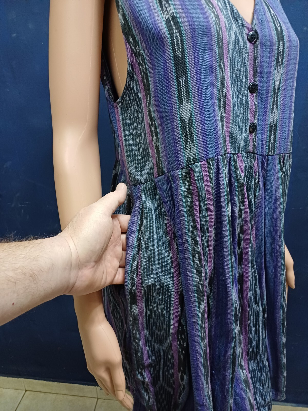 Vintage Guatemalan Mayan Aztec Women Cotton Boho Hippy Mexican Mini Dress Sz M