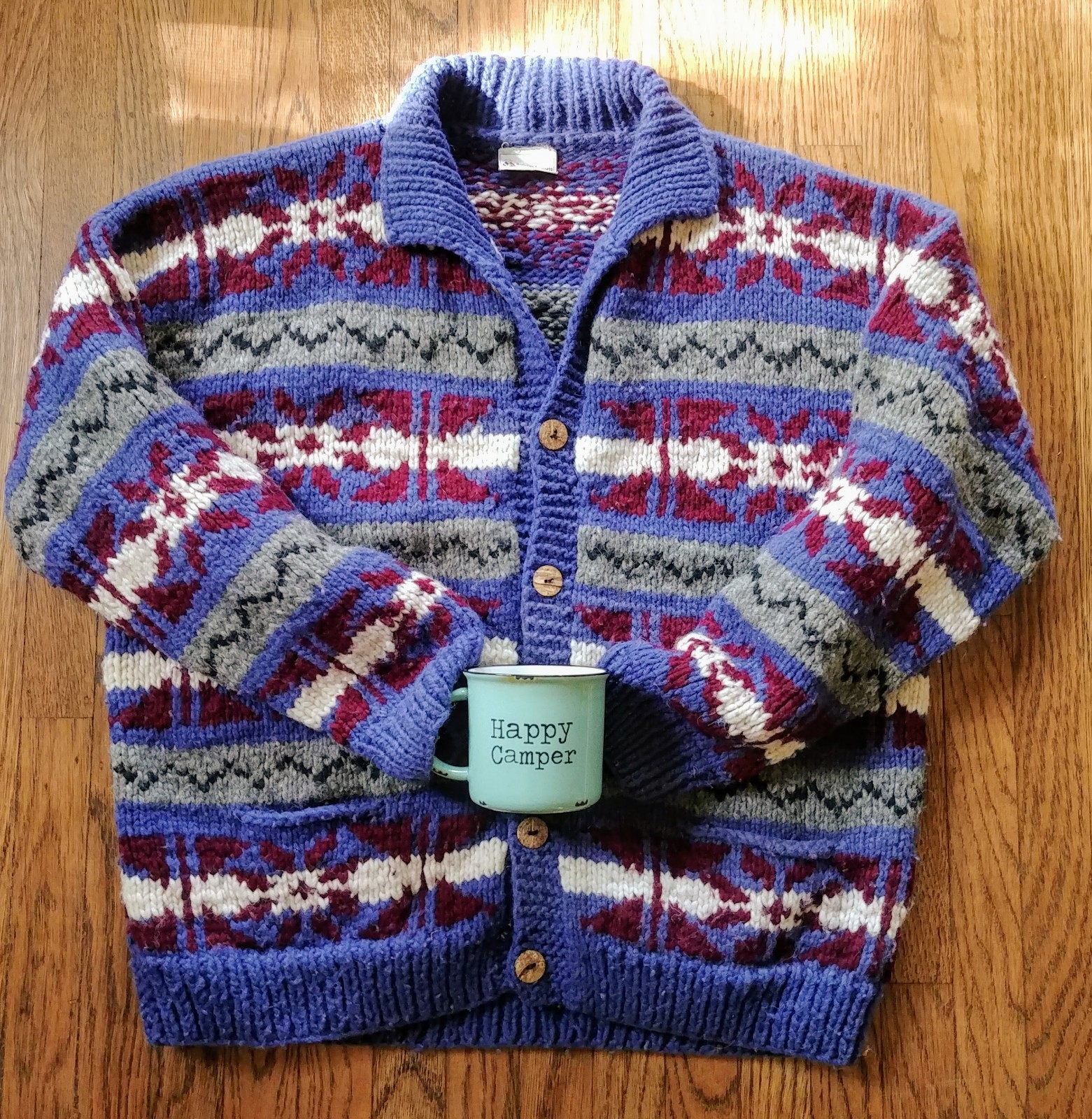 70s 80s Cowichan Cardigan Chunky Sweater WOOL Bolivia POCKETS