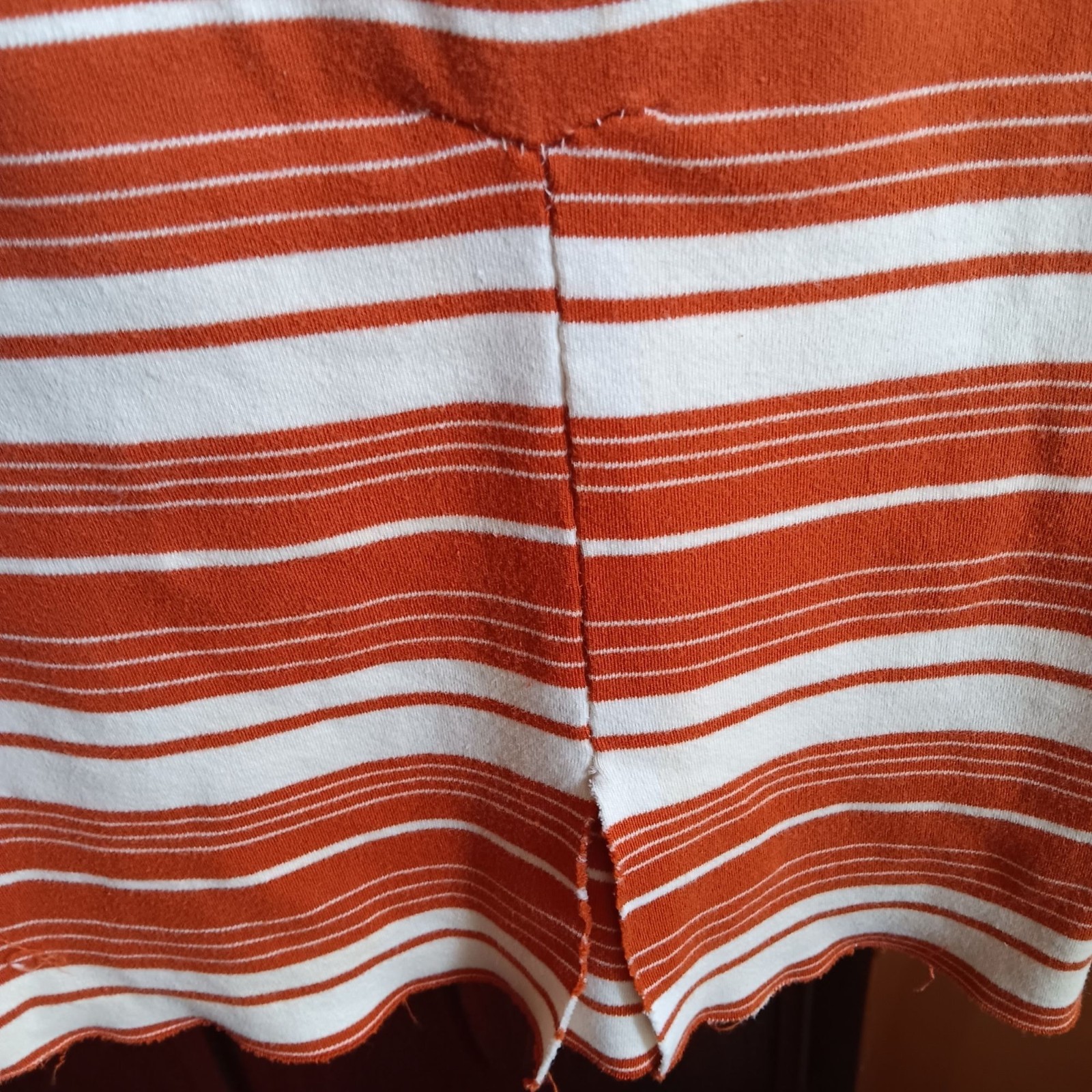 True Vintage Medium Tunic T-shirt 1970’s Striped Rust White Knit Top Back Zipper