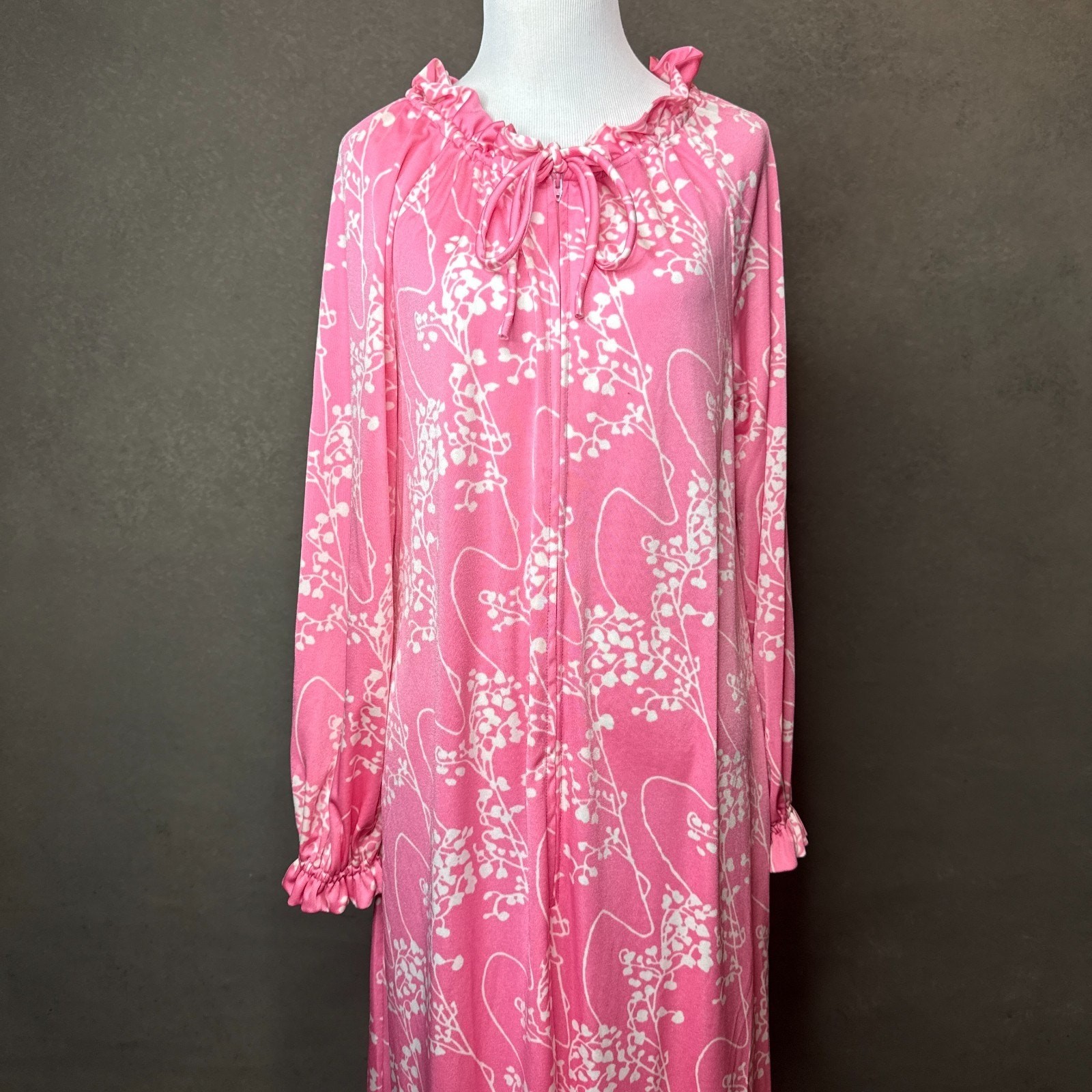 Stella Fagin by Giada Pink Floral Maxi Dress Long Sleeve Tie Neck Vintage 70’s
