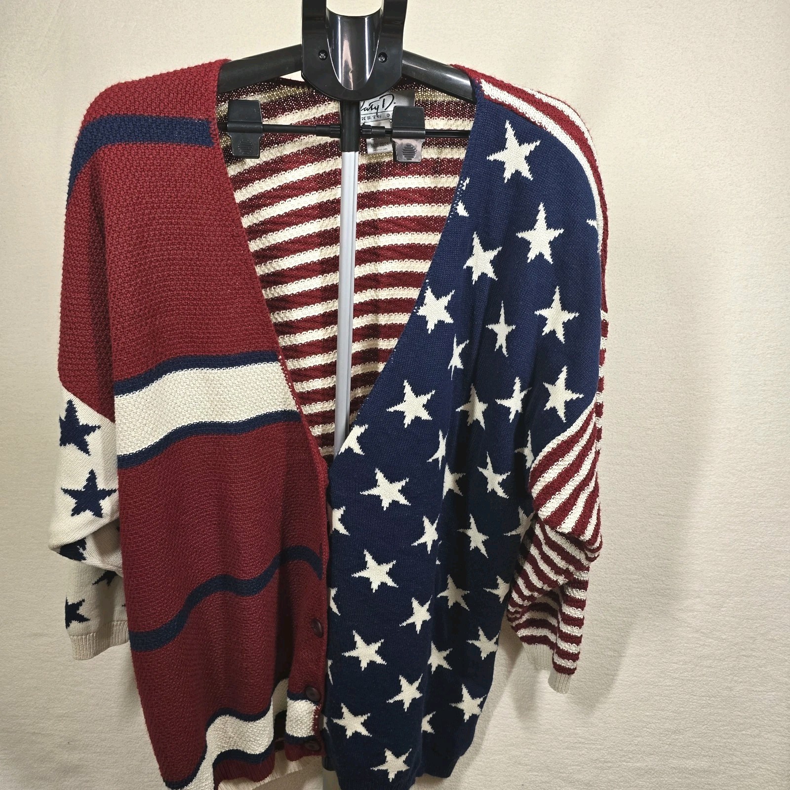Vintage American Flag Novelty Cotton Chunky Knit Cardigan Women’s Plus 22/24 3X
