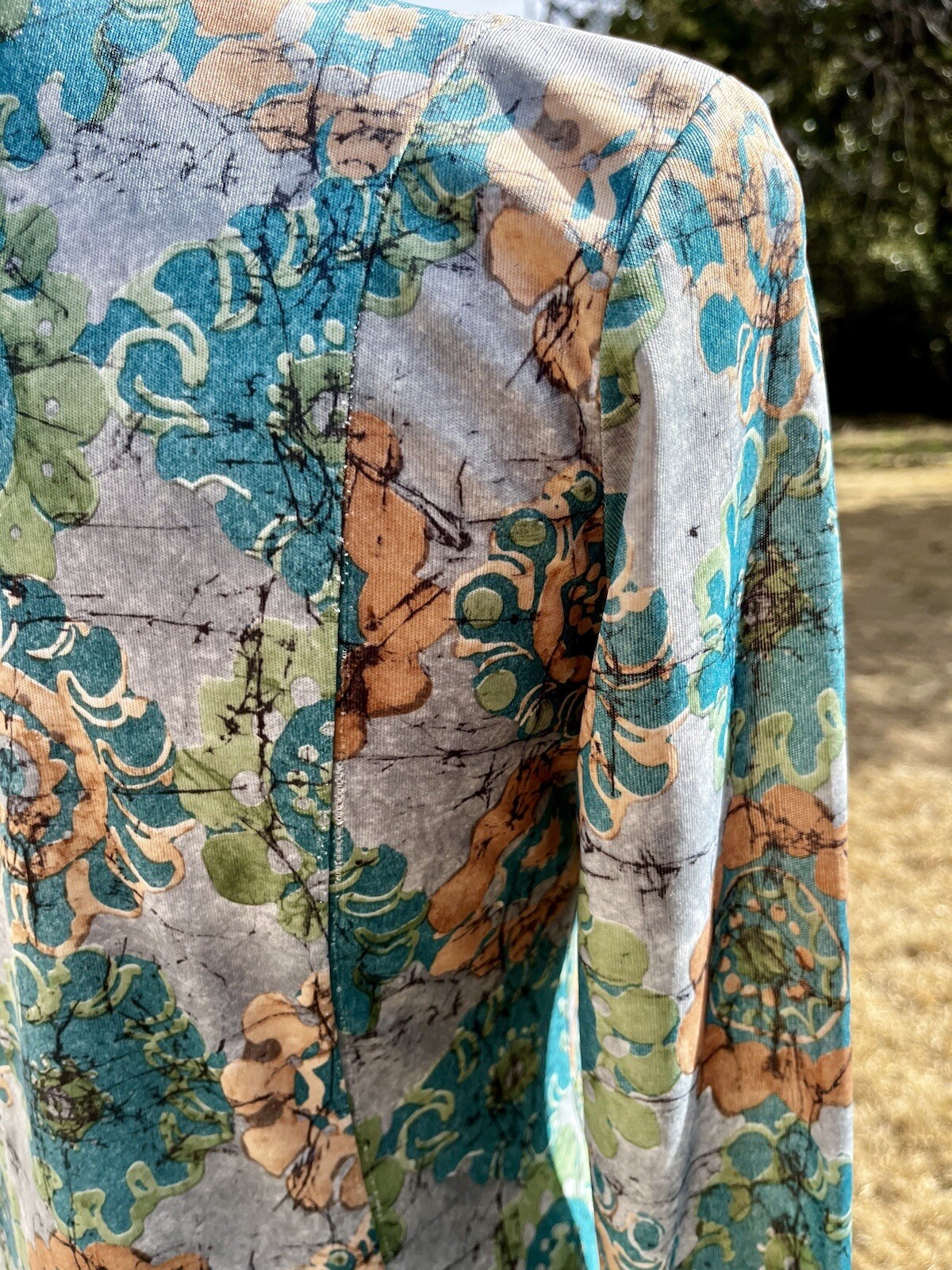 Homemade Paisley Green Long Sleeve Dress 1970s Style Vintage? 30 Waist 35 Bust