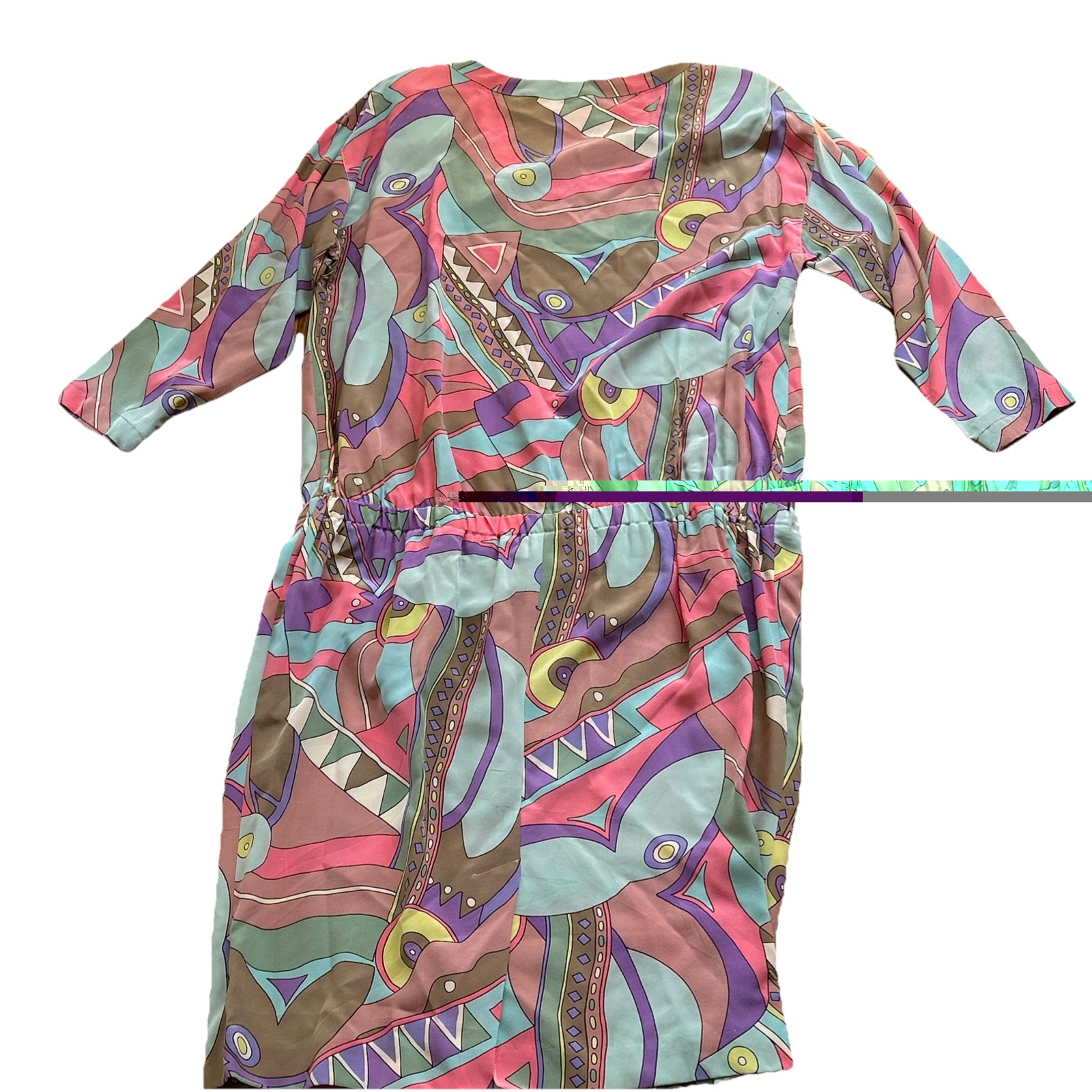 GILLIAN Abstract Geometric Colorful Silk Atomic Mod Artsy Statement Dress Sz 12