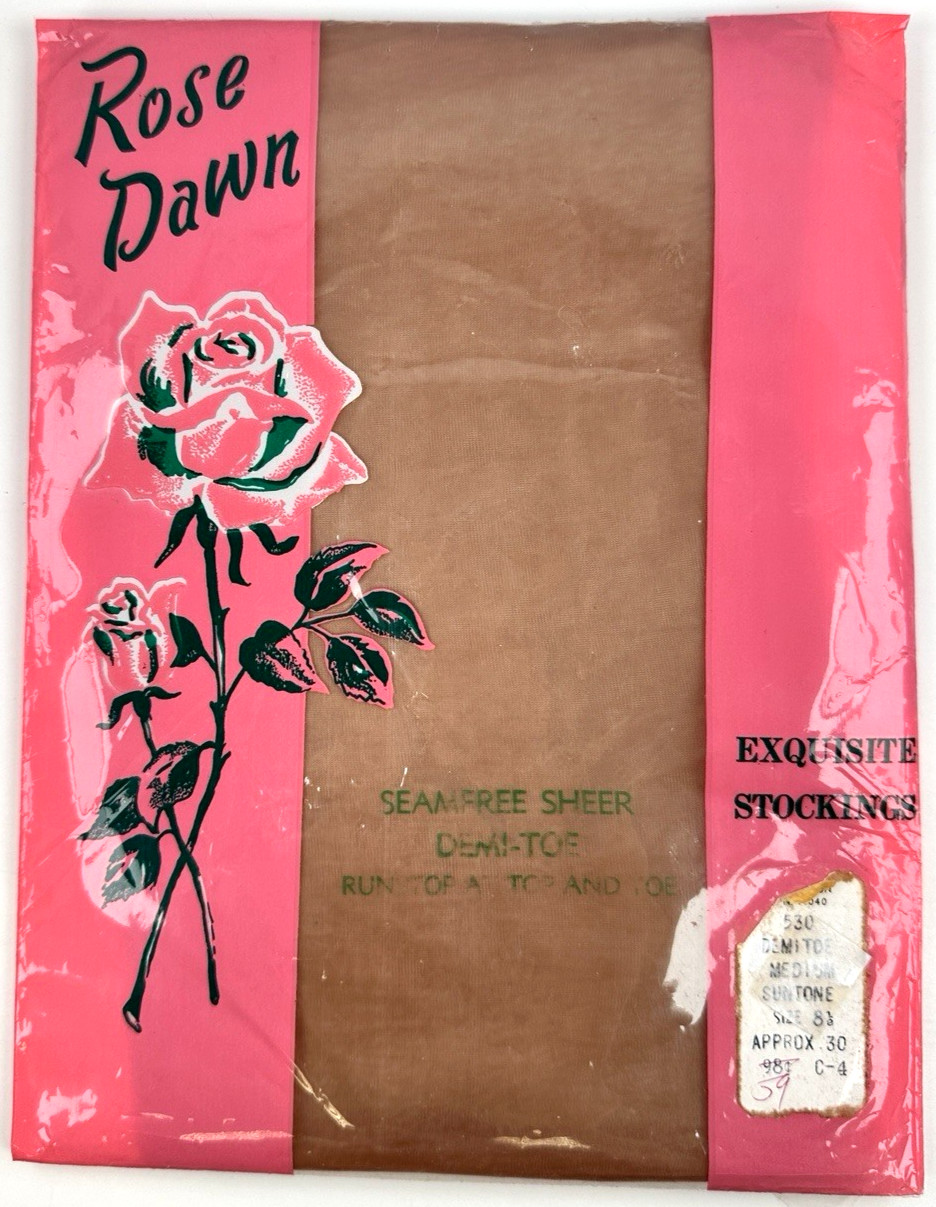 Rose Dawn Seamfree Sheer Demi-Toe Suntone Medium 8.5 100% Nylon (15 Denier) New
