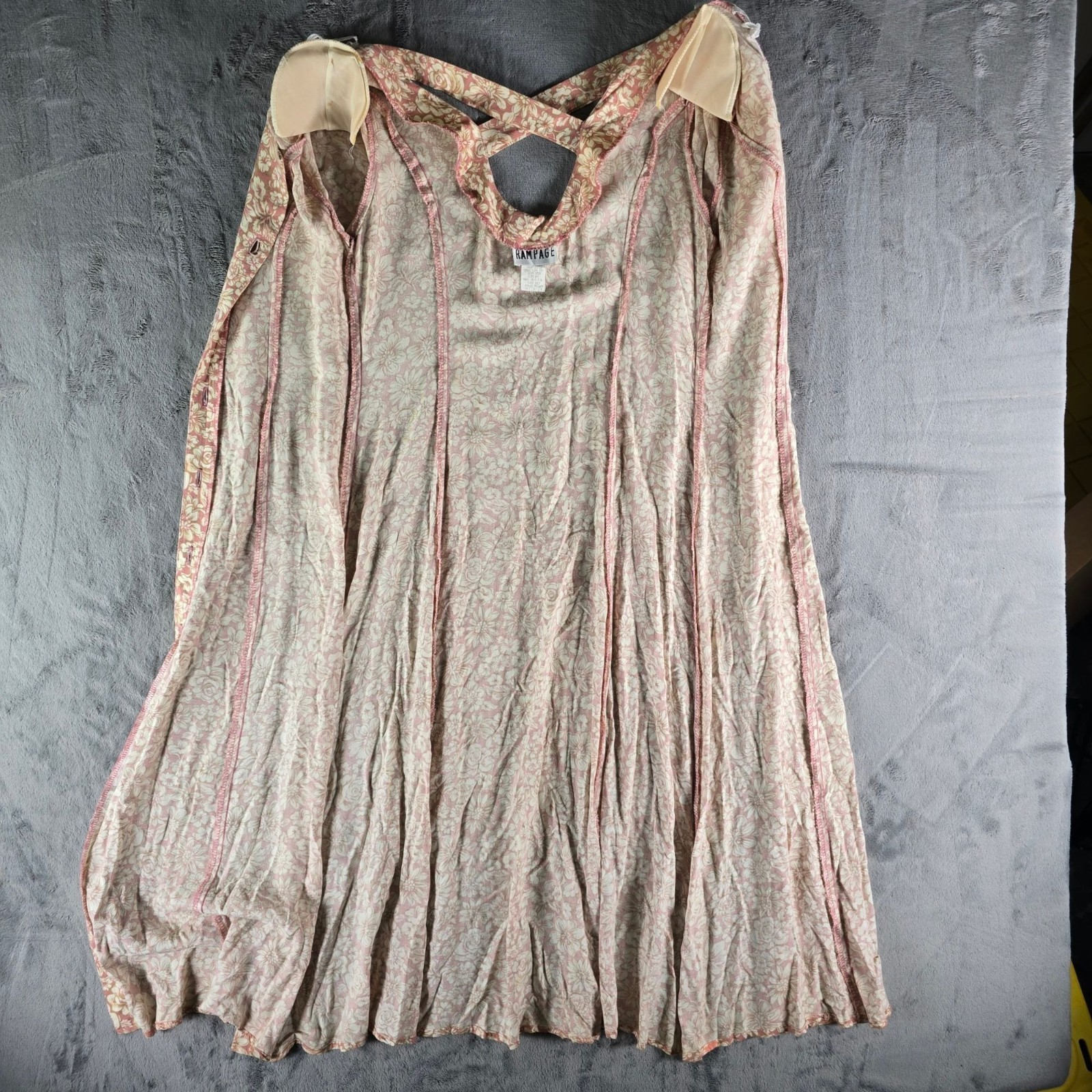Vintage 1990s Rampage Pink Floral Rayon Button-Front A-Line Midi Dress (S)