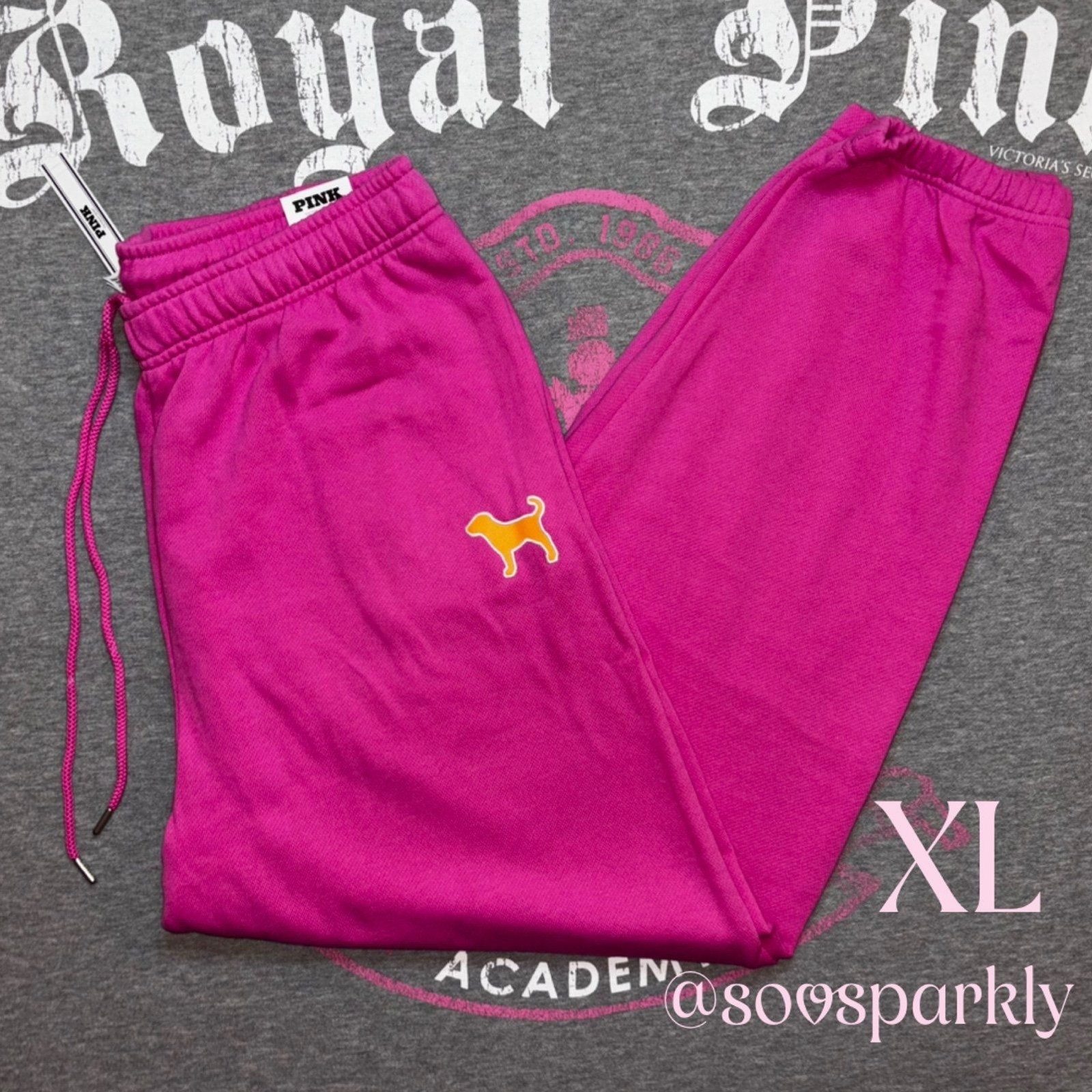 Victoria’s Secret PINK Limited Edition Hot Pink Campus Fleece Sweatpants XL