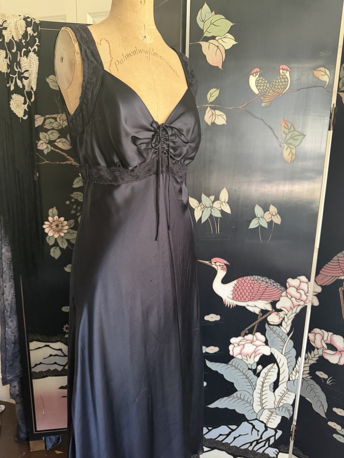 Vintage WDNY Black Silk Slip Dress Maxi Lined Wedding Cocktail Party Glam 6