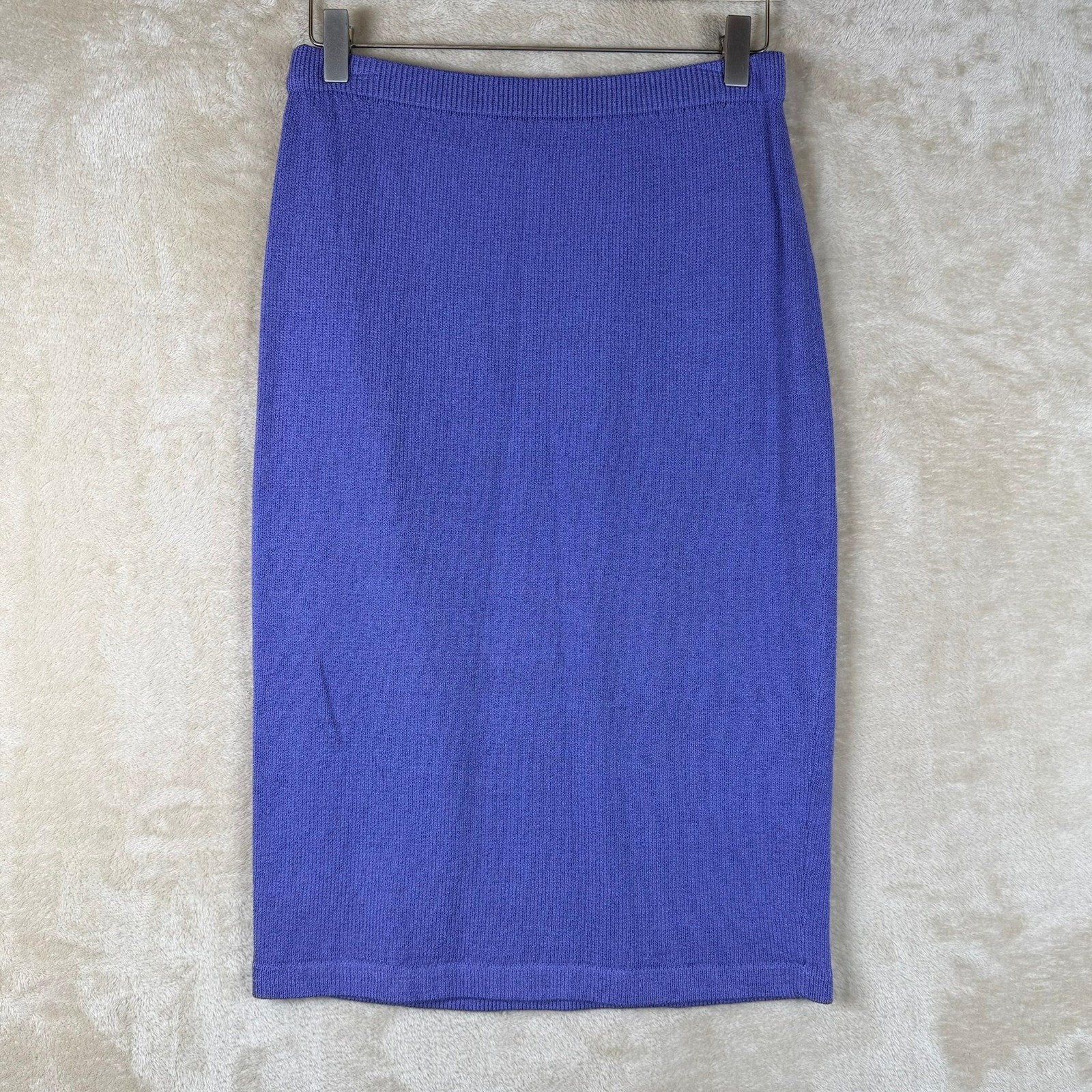 Vintage J.S.S. Purple Wool Blend Knit Skirt Suit Set Gold Crest Buttons Size S