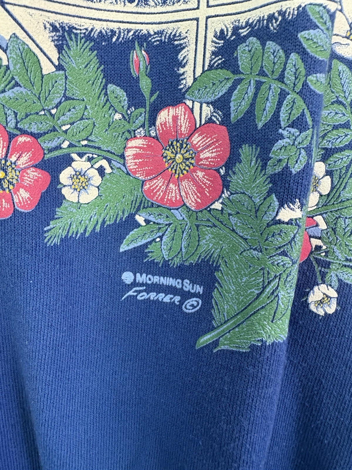 Vintage Morning Sun 90s Streetwear Women XL Farmhouse Flower Sweatshirt Blue USA
