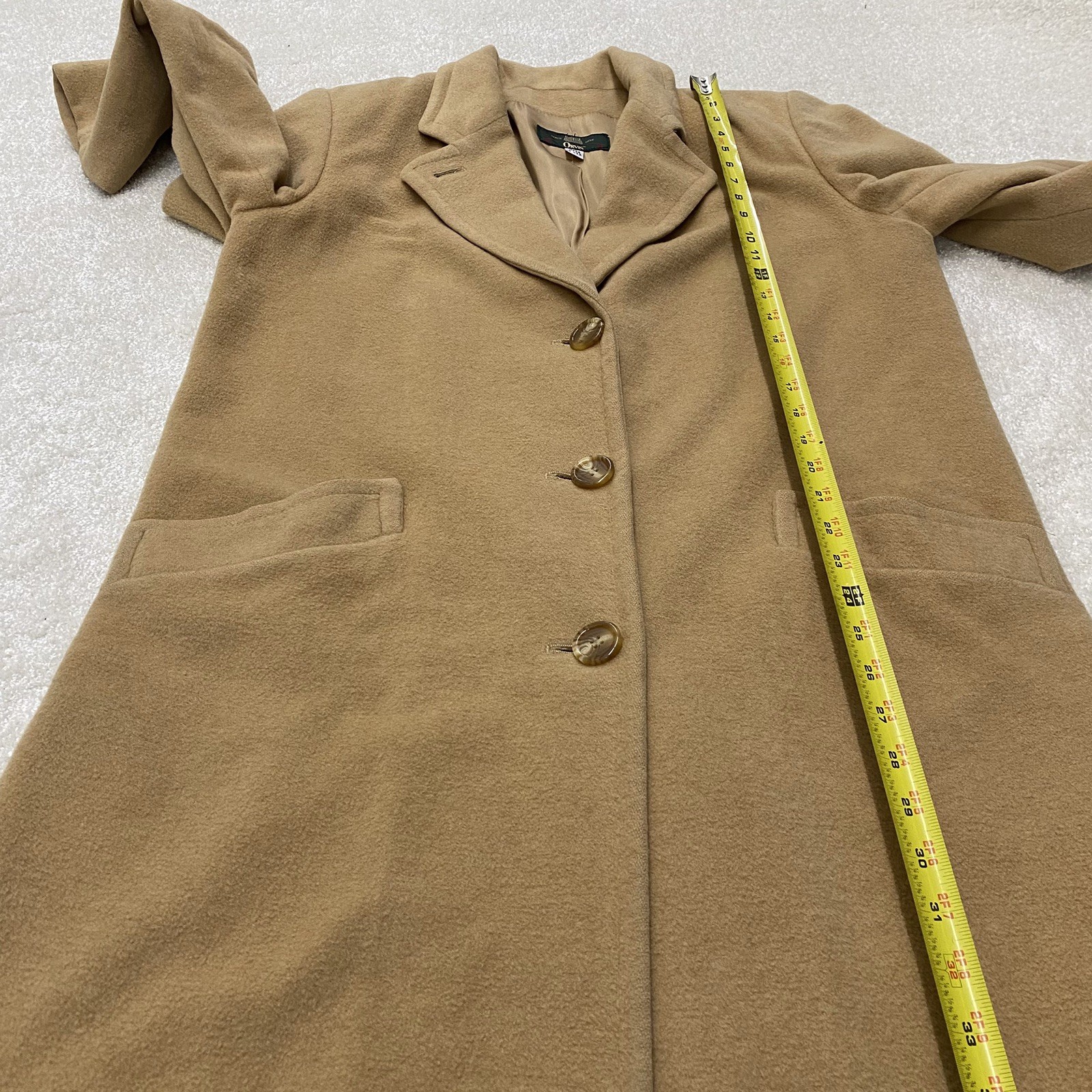 Vintage Womens 100% Camel Hair ORVIS Tan/Camel Satin Lined Trench Coat Size 8