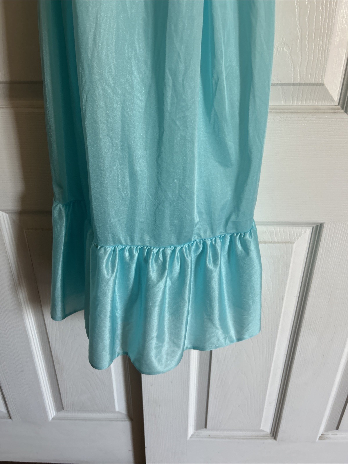 Vintage Spotlight M Nightgown USA Sheer Ruffled Neck W/Bow Ruffled Hem Icy Blue