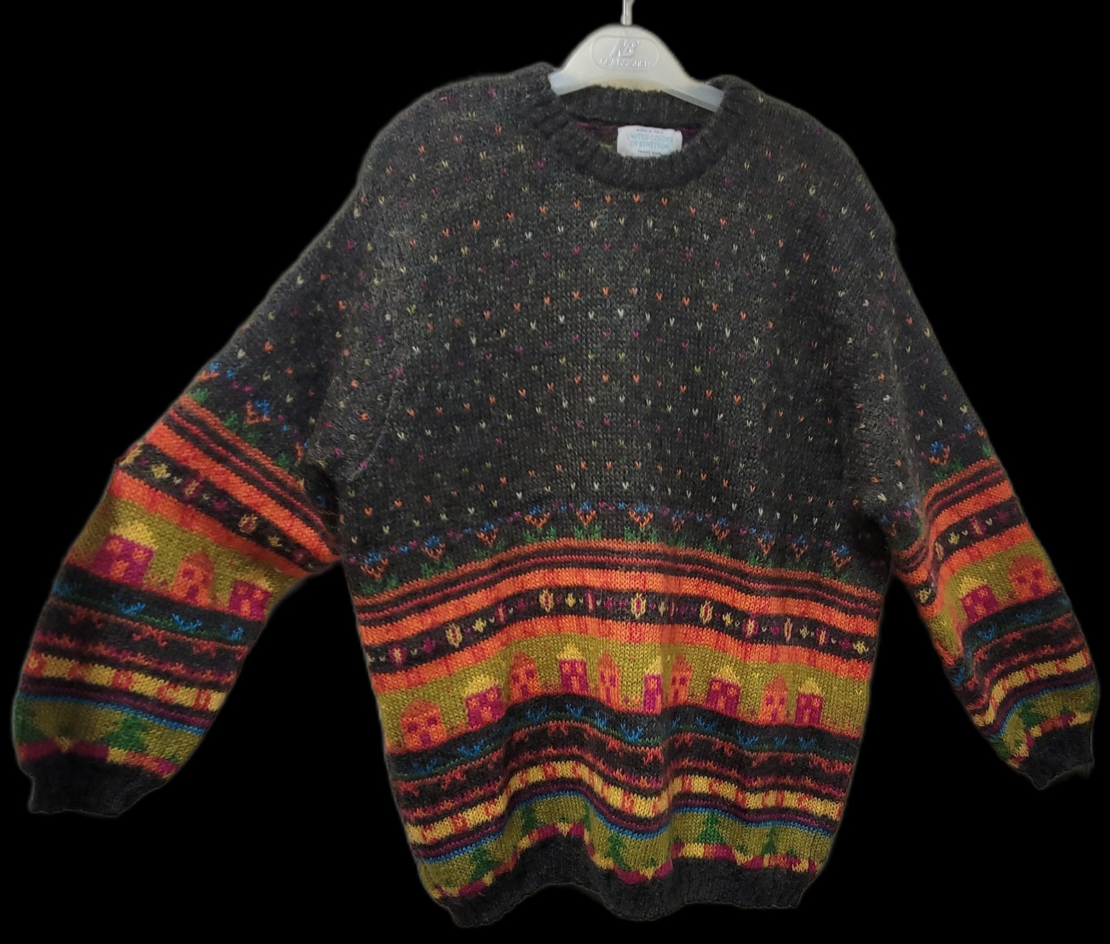 Vtg United Colors Of Benetton Village Christmas Italian Made Mohair Wool Sweater