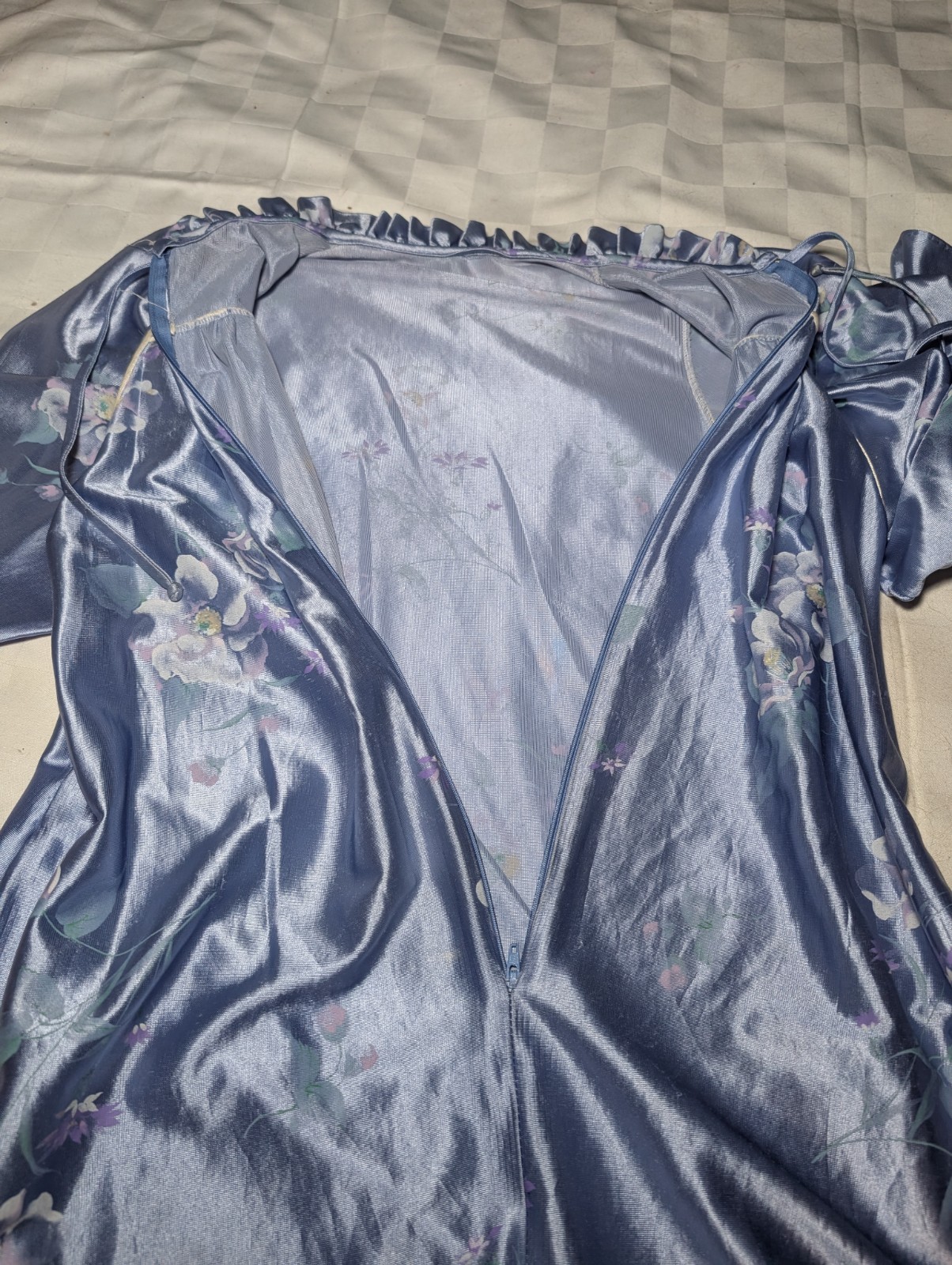 JC PENNEY Purple SATIN Floral Half Zip Nightgown FULL LENGTH Robe Women’s Small