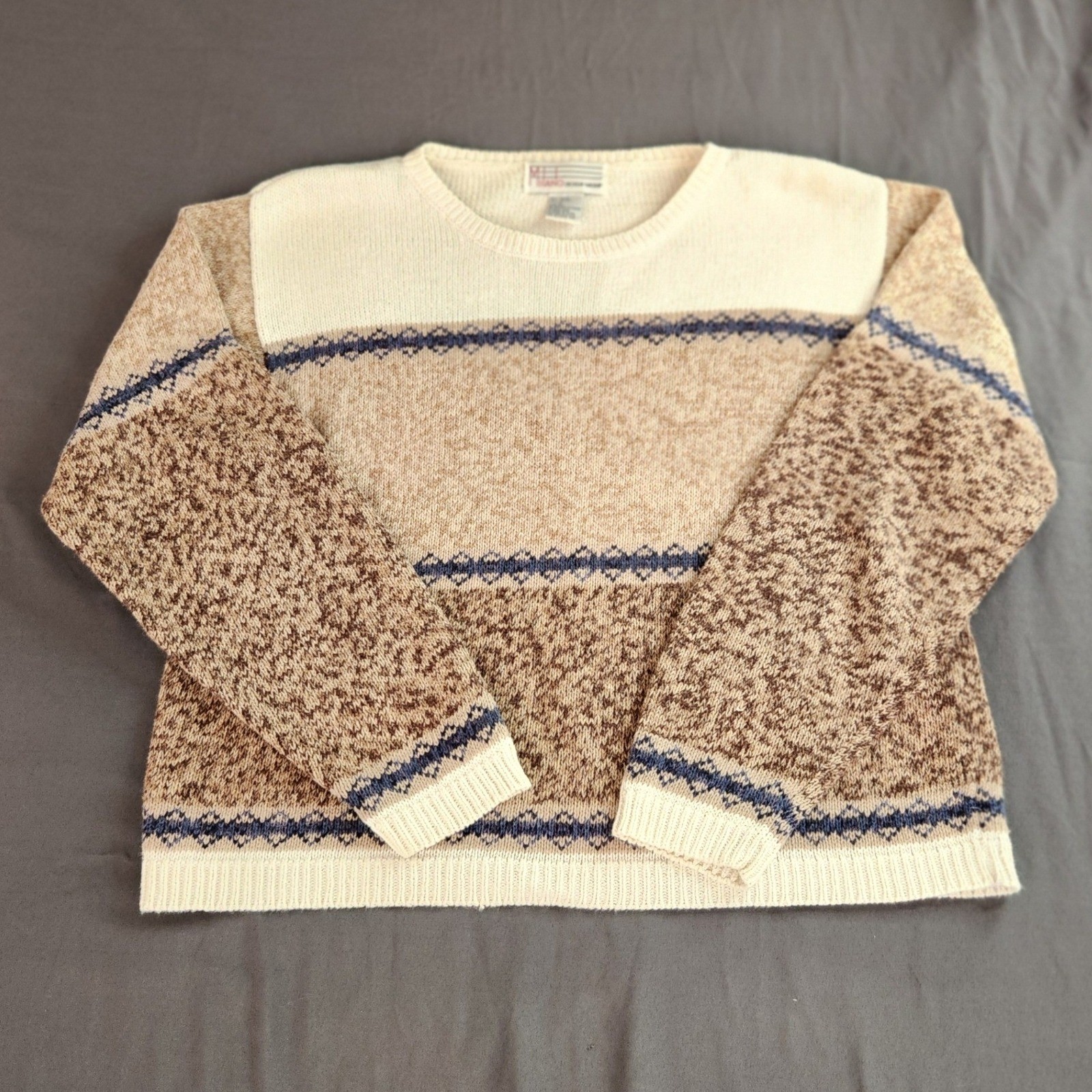 Vintage Milano Design Group Womens Crewneck Sweater Cream, Brown & Navy Size Med