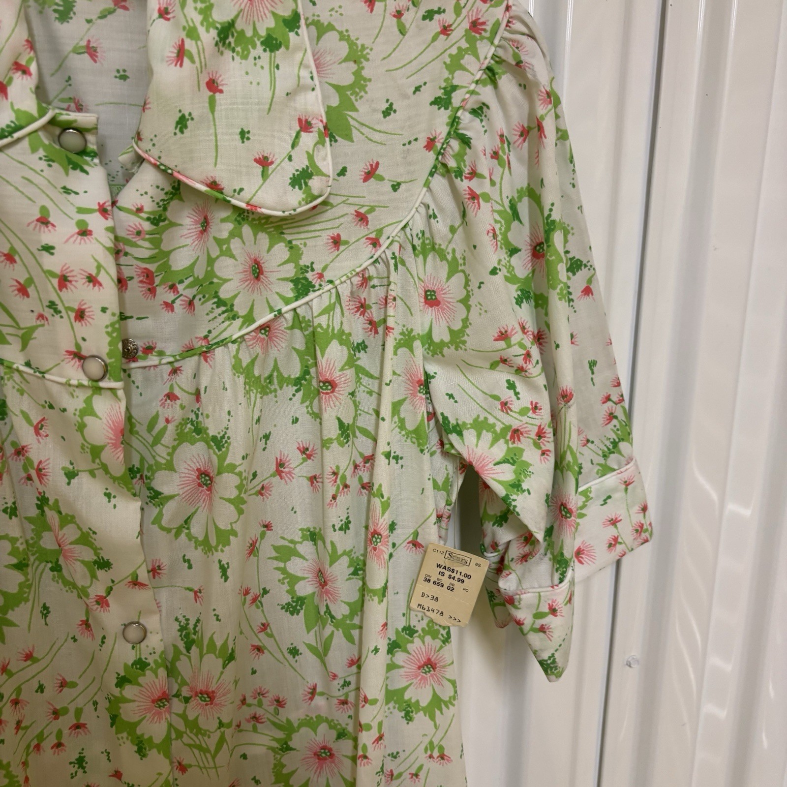 True Vintage 1970s Sears House Coat Dress Women’s Small Mod Madmen Green Floral