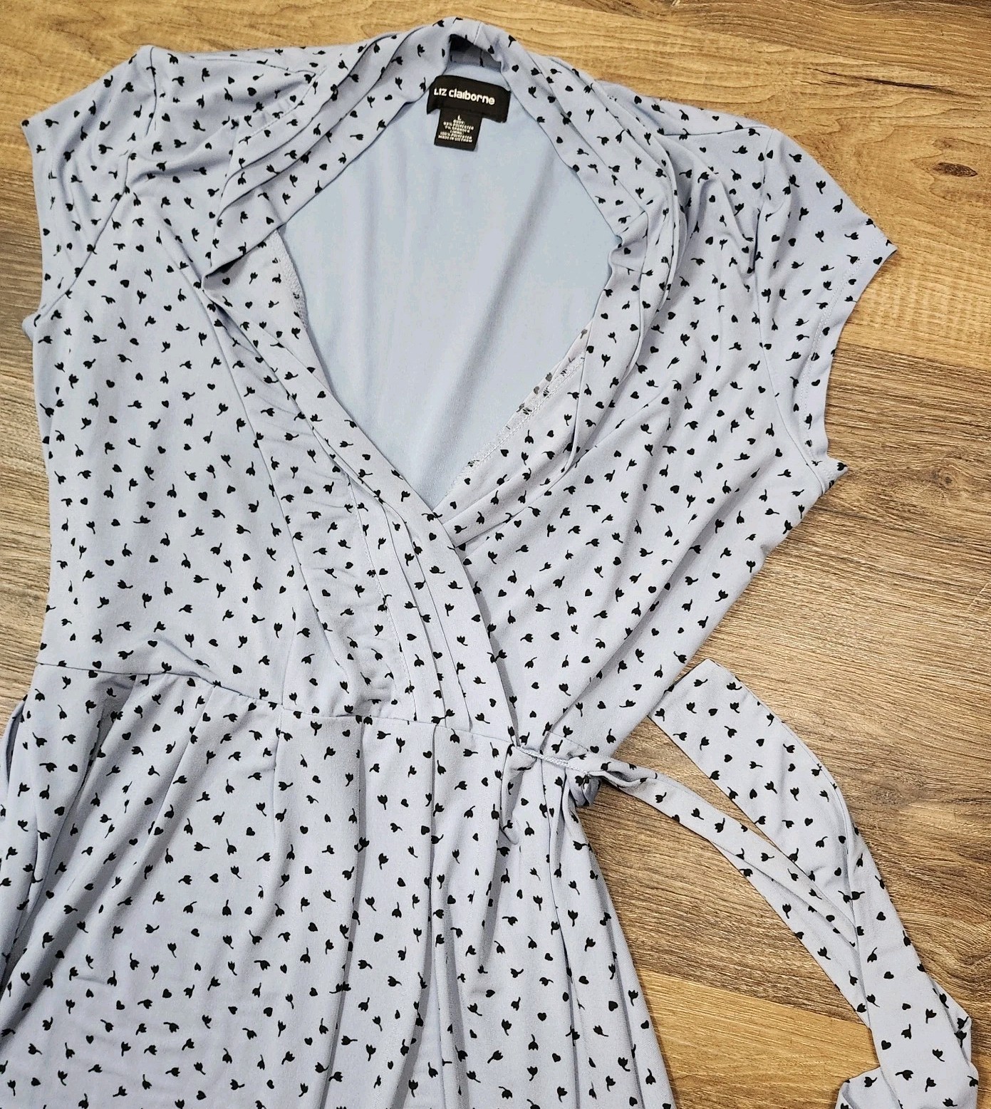 VTG LIZ CLAIBORNE PETITE Blue POLKA DOT Summer DRESS Size LARGE