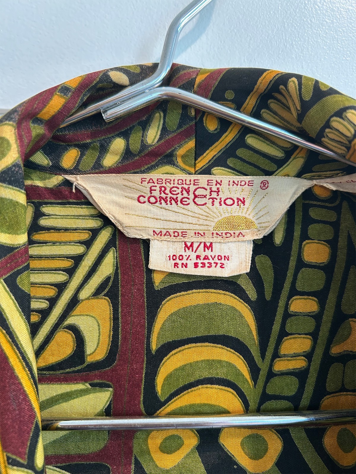 Vintage FRENCH CONNECTION Rayon Blazer M Made in India Abstract Art Print Boho