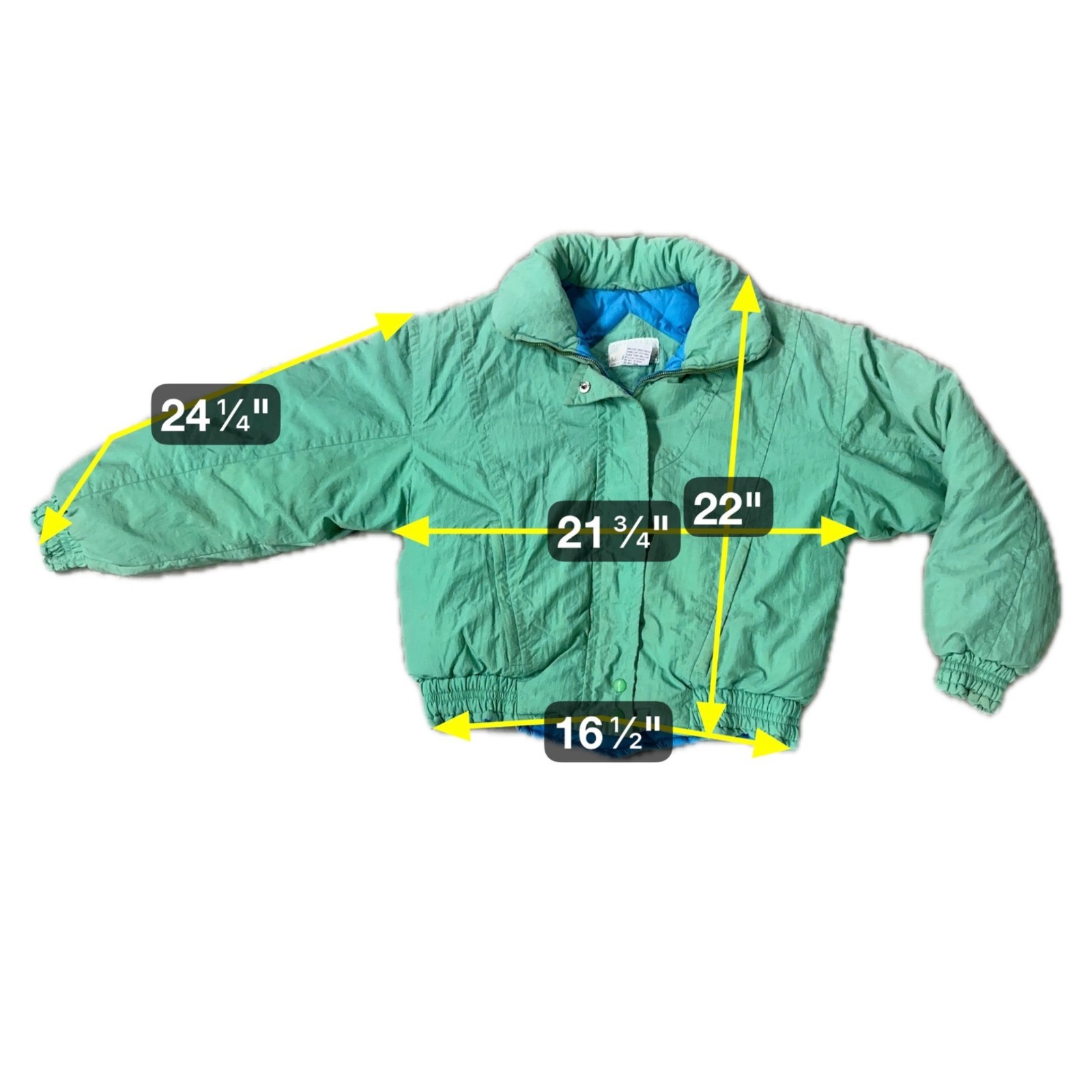 Vintage Green Puffer Coat Jacket Womens Medium 1990s Mixed Blues Nylon Down