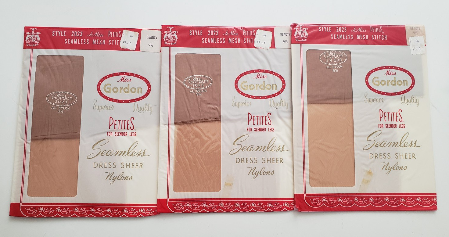 3 Pr Vintage Miss Gordon Seamless Dress Sheer Stockings Size 9-1/2 Petite Tan